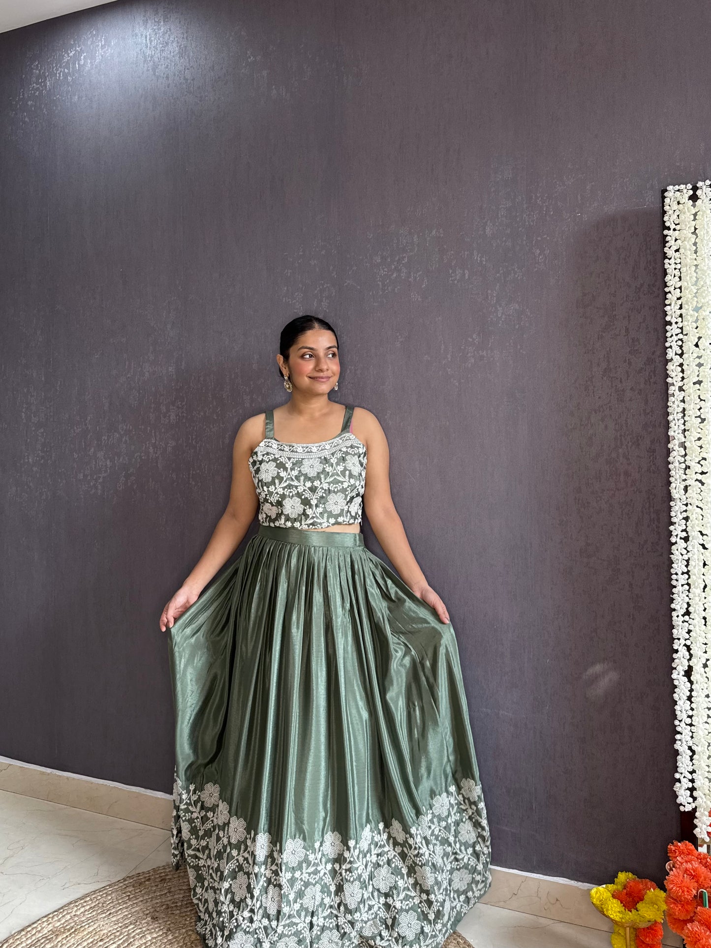 Lehenga jacket lucknowi embroidered dress
