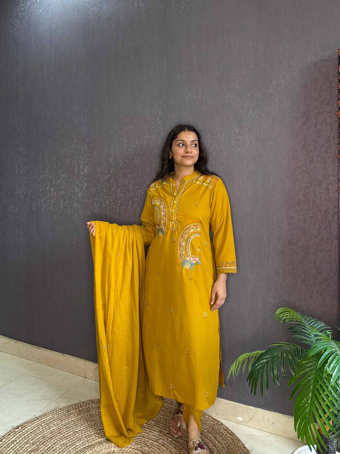Pure cotton tulip pants peacock suit set