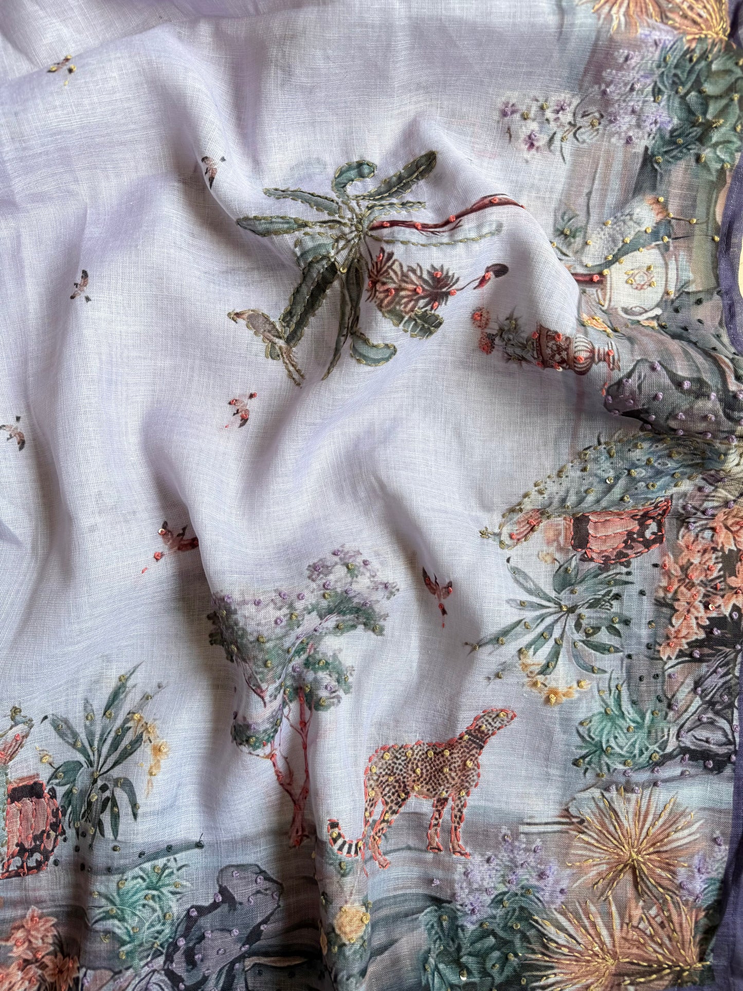 Pure linen frenchknot kantha work suit