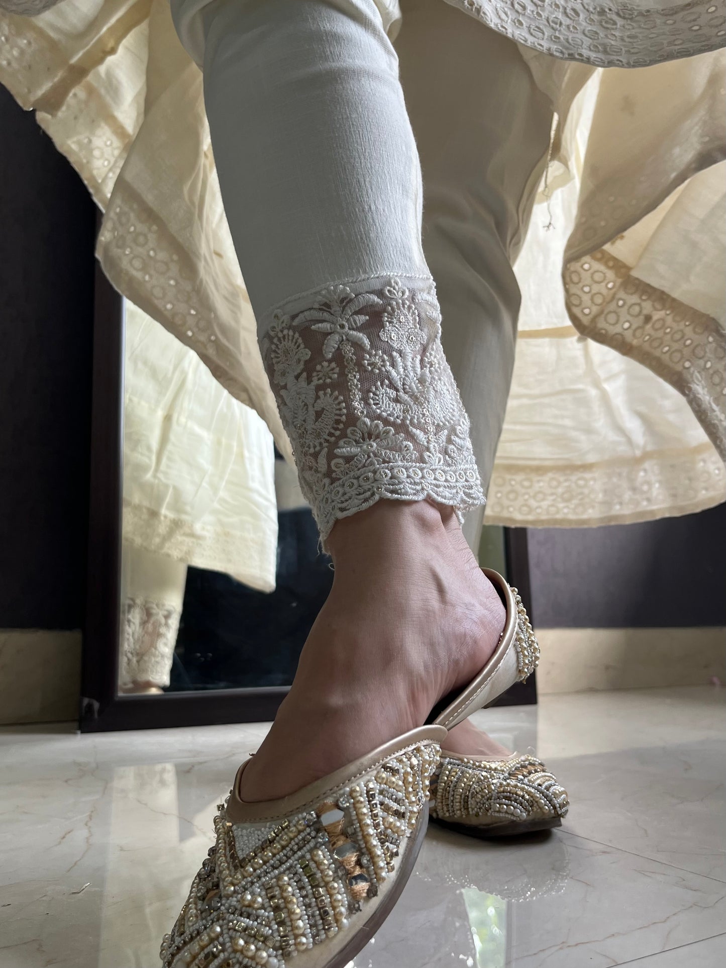 Lucknowi embroidered Cotton lycra pants