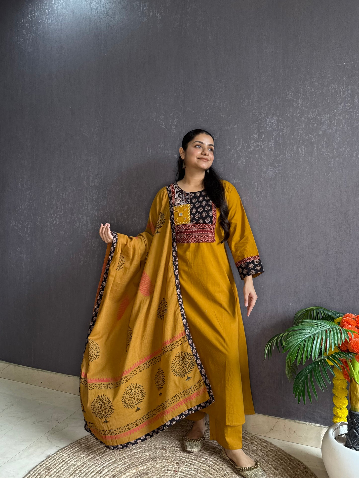 Mirror ajrakh A line suit set