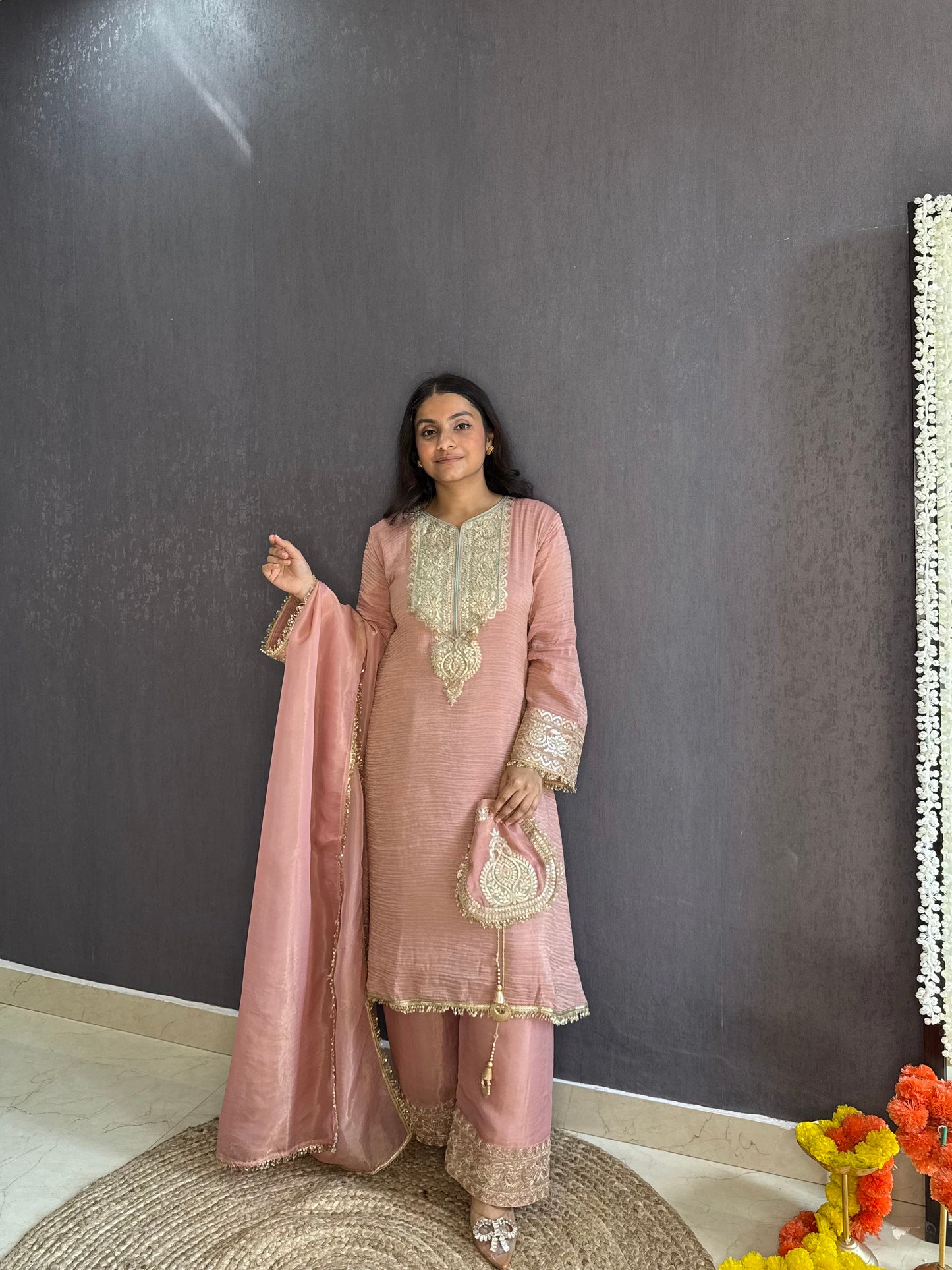 Luxurious crush tissue aari work set