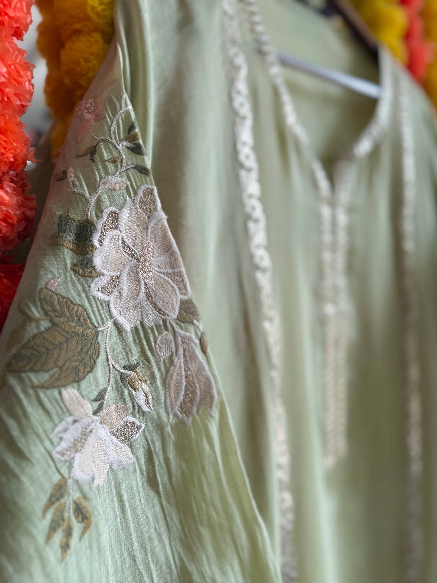 Luxurious Mul chanderi gold appliqué work suit