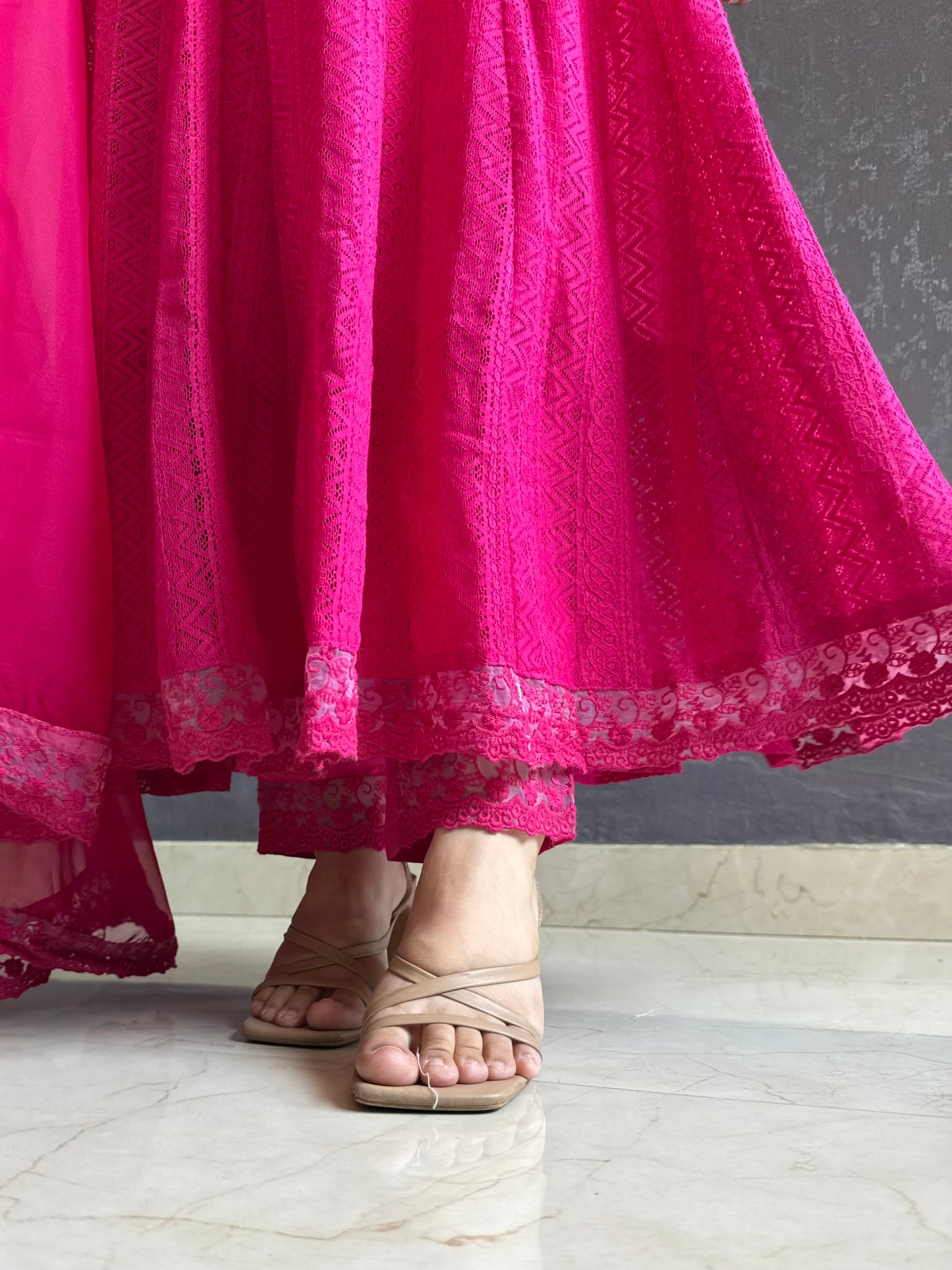 Pure cotton lace work Anarkali