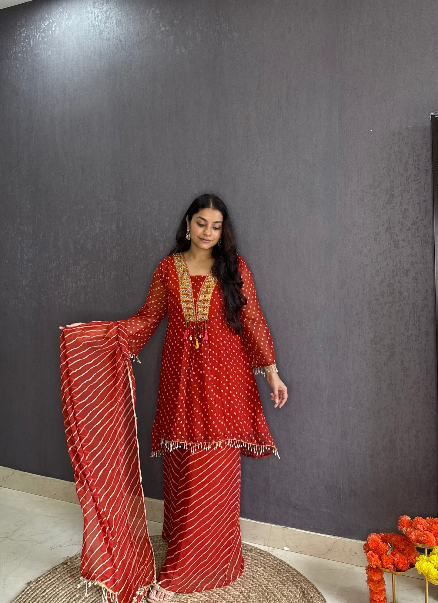 Handwork Bandhani Sharara suit
