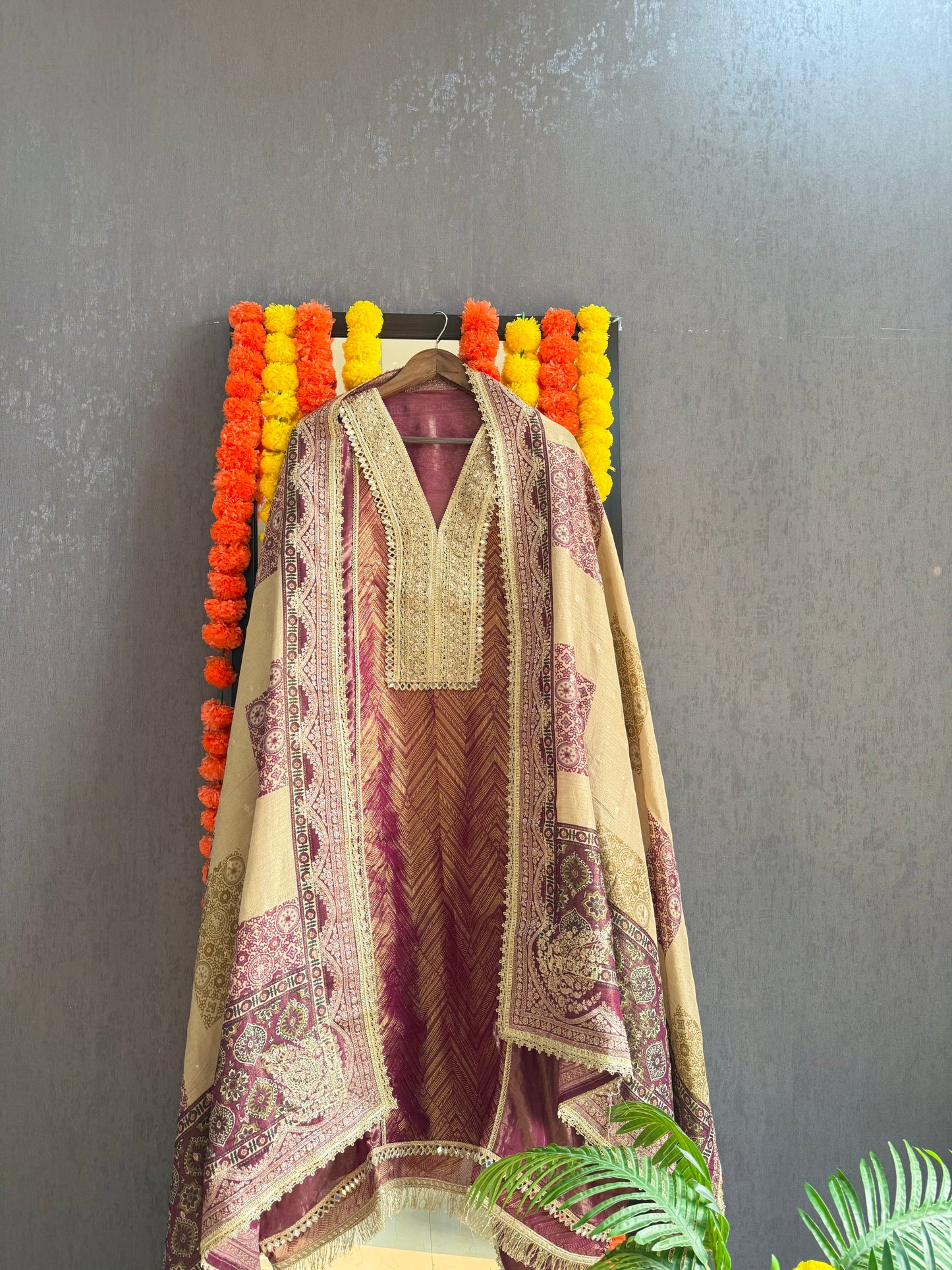 Luxurious Tissue silk Aari work suit
