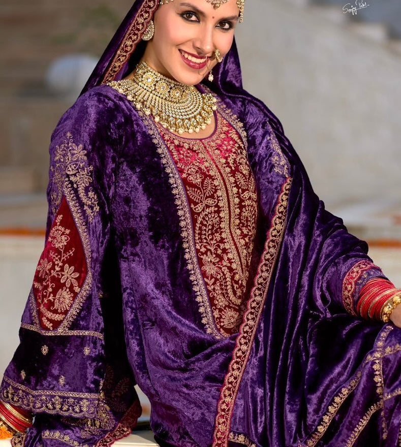 Velvet Front back Marori Aari work suit