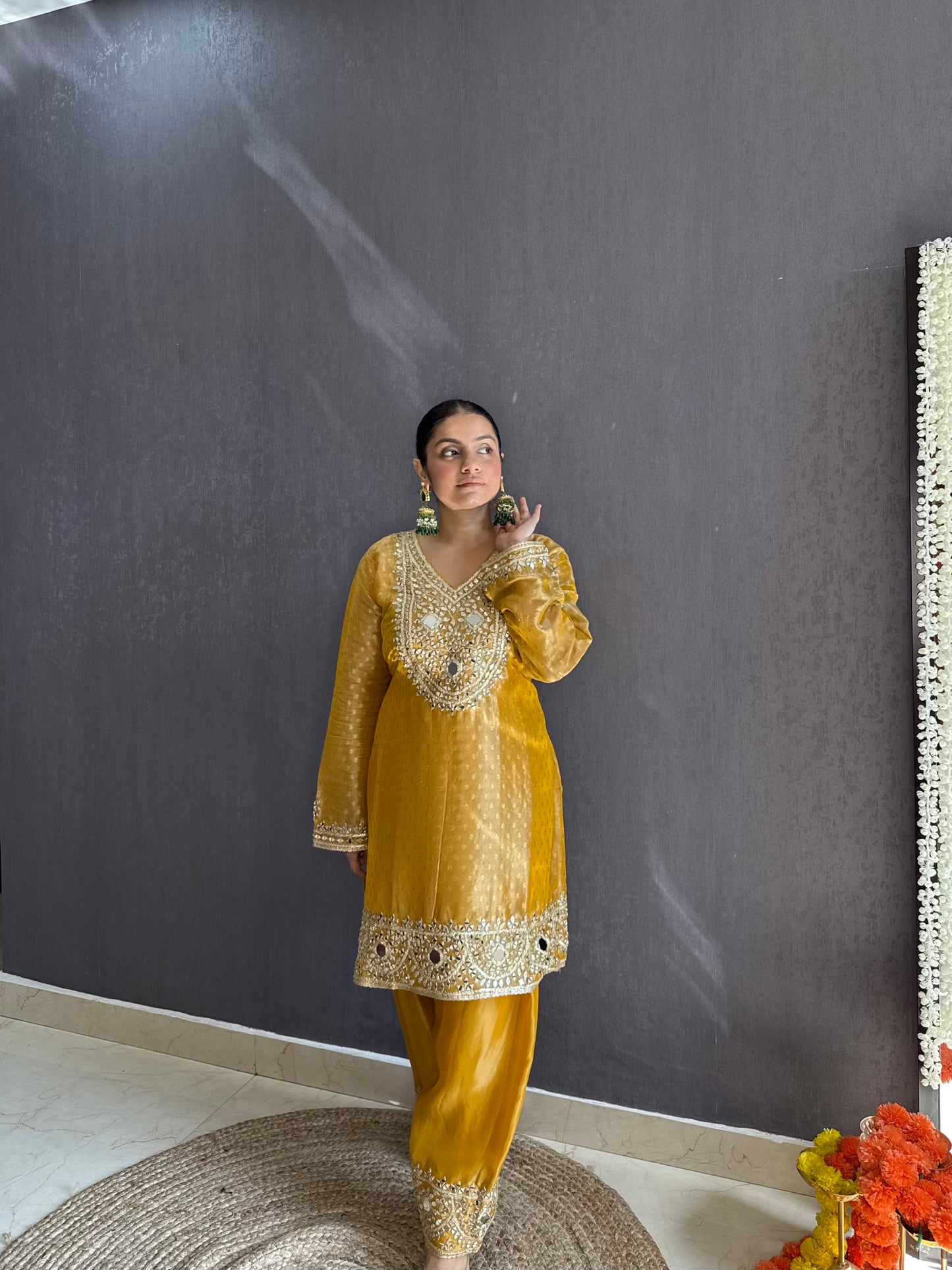 Luxurious mirrorwork farshi salwar set