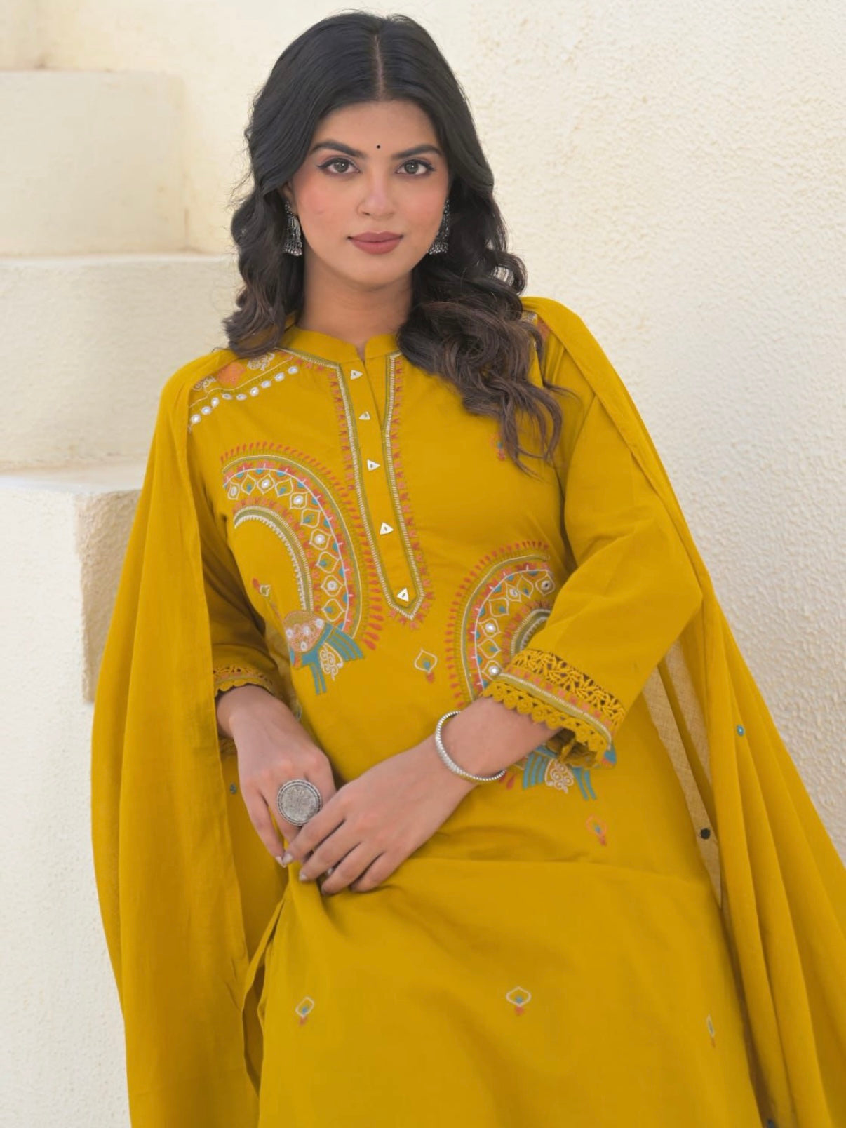 Pure cotton tulip pants peacock suit set