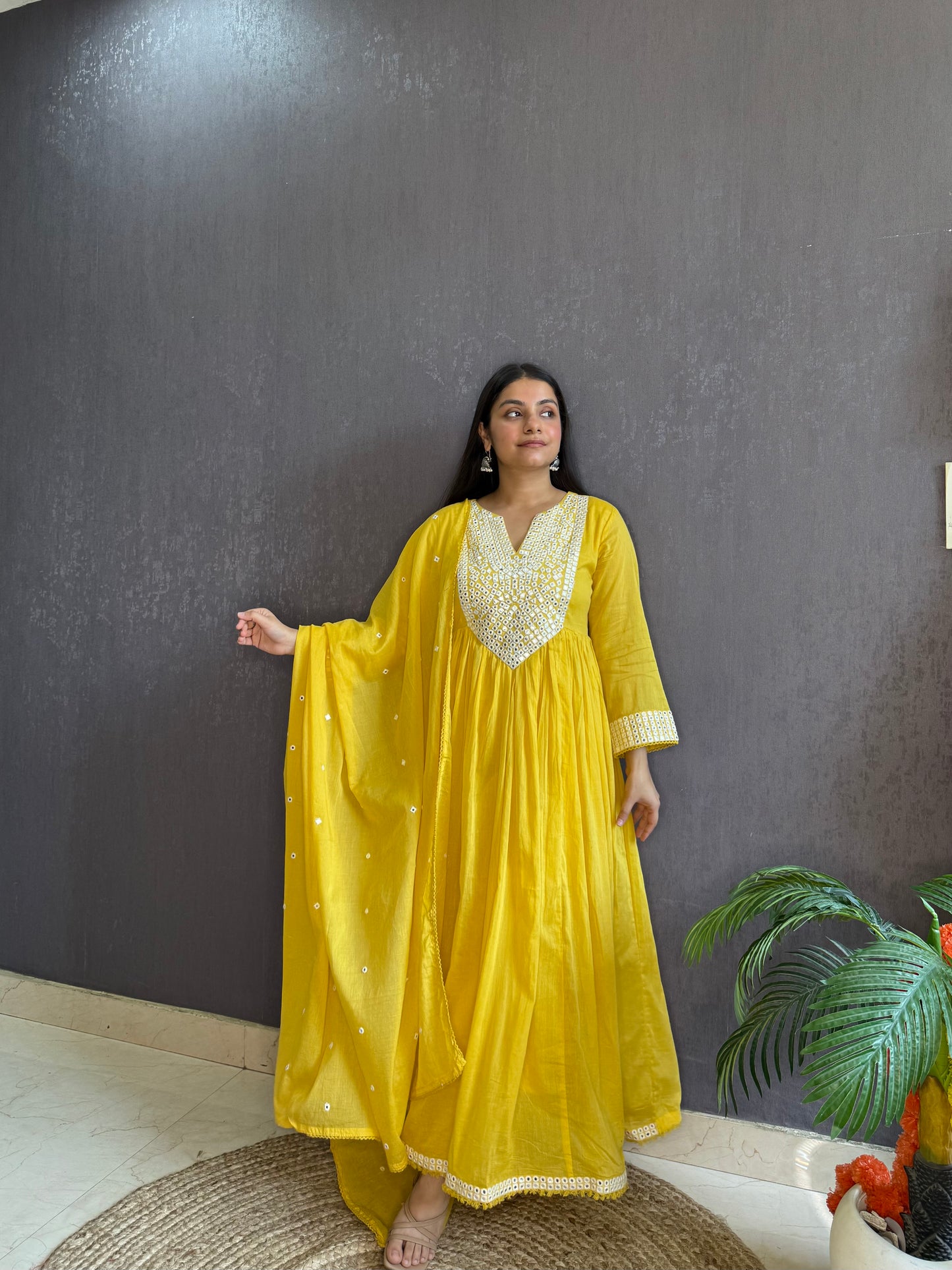 Mal cotton mirror embroidered Anarkali