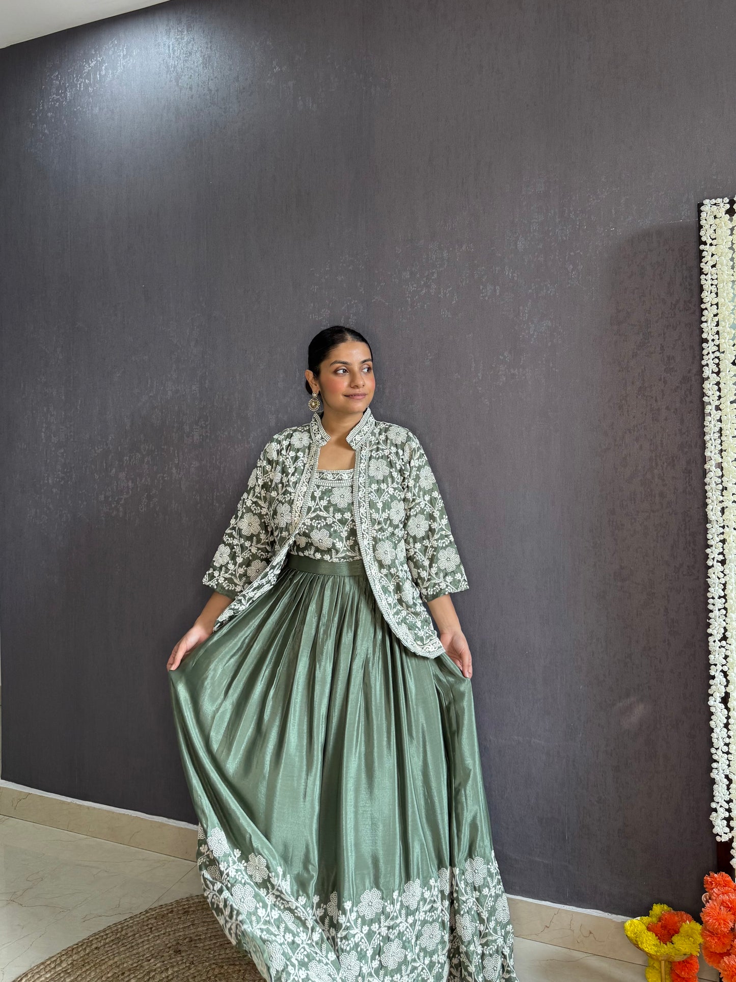 Lehenga jacket lucknowi embroidered dress