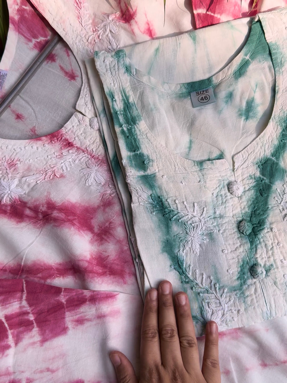 Tie dye Mulmul cotton chikankari kurta