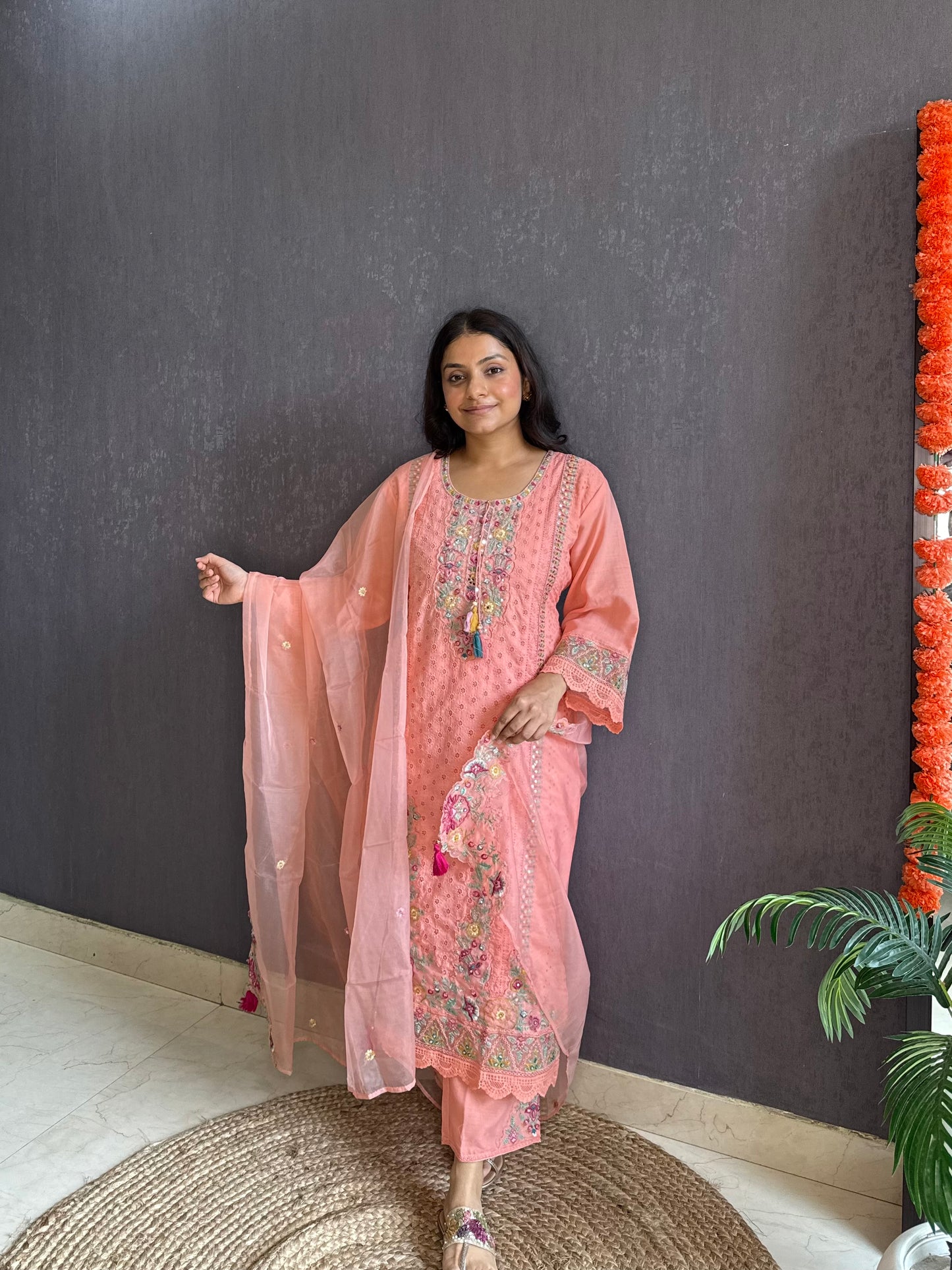 Cotton schiffili designer suit