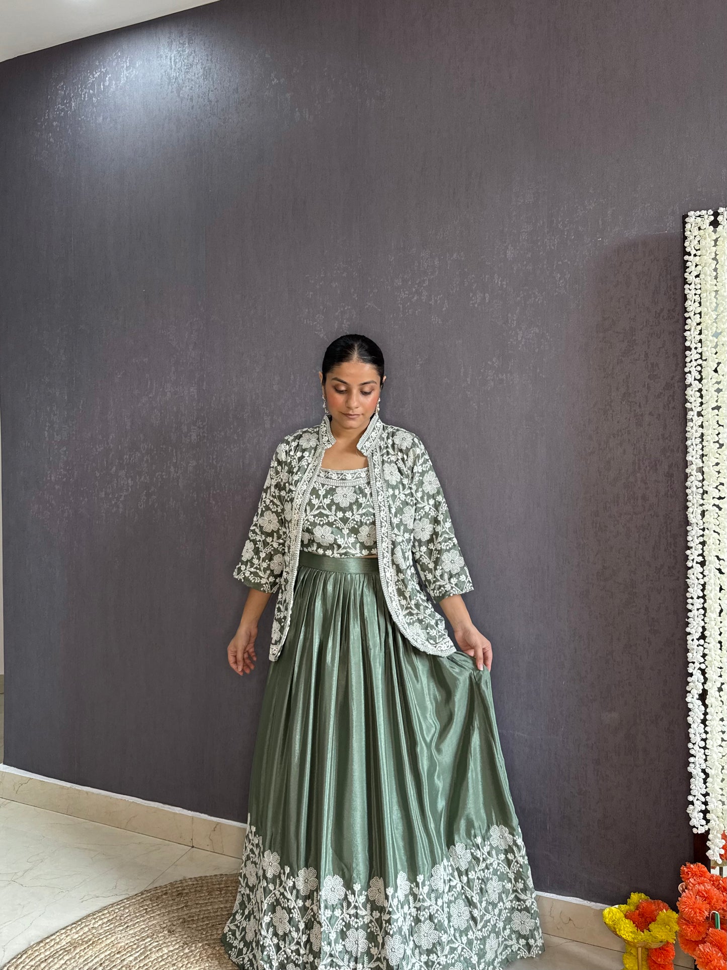 Lehenga jacket lucknowi embroidered dress