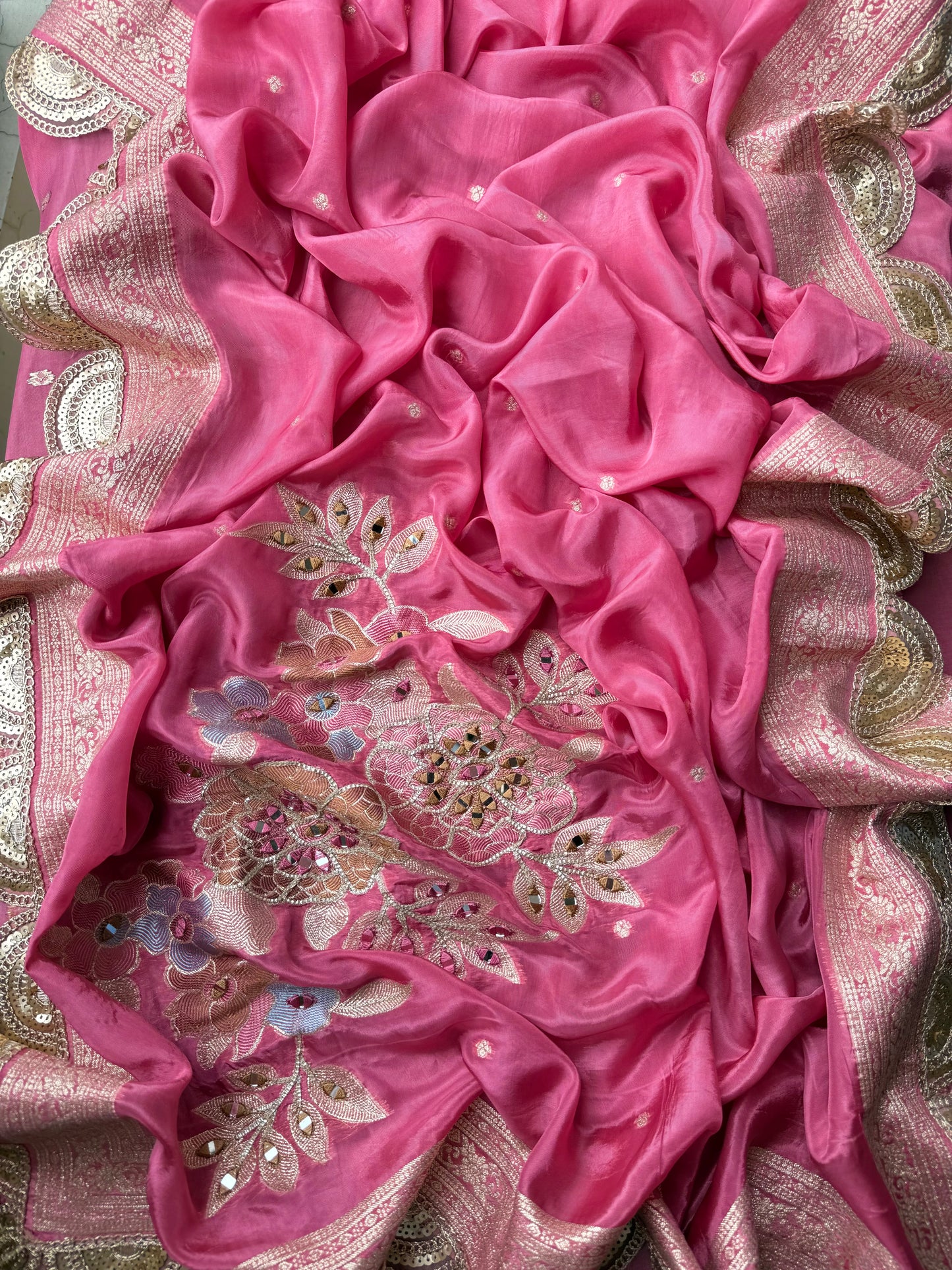 Premium Mirror work tissue benarsi suit