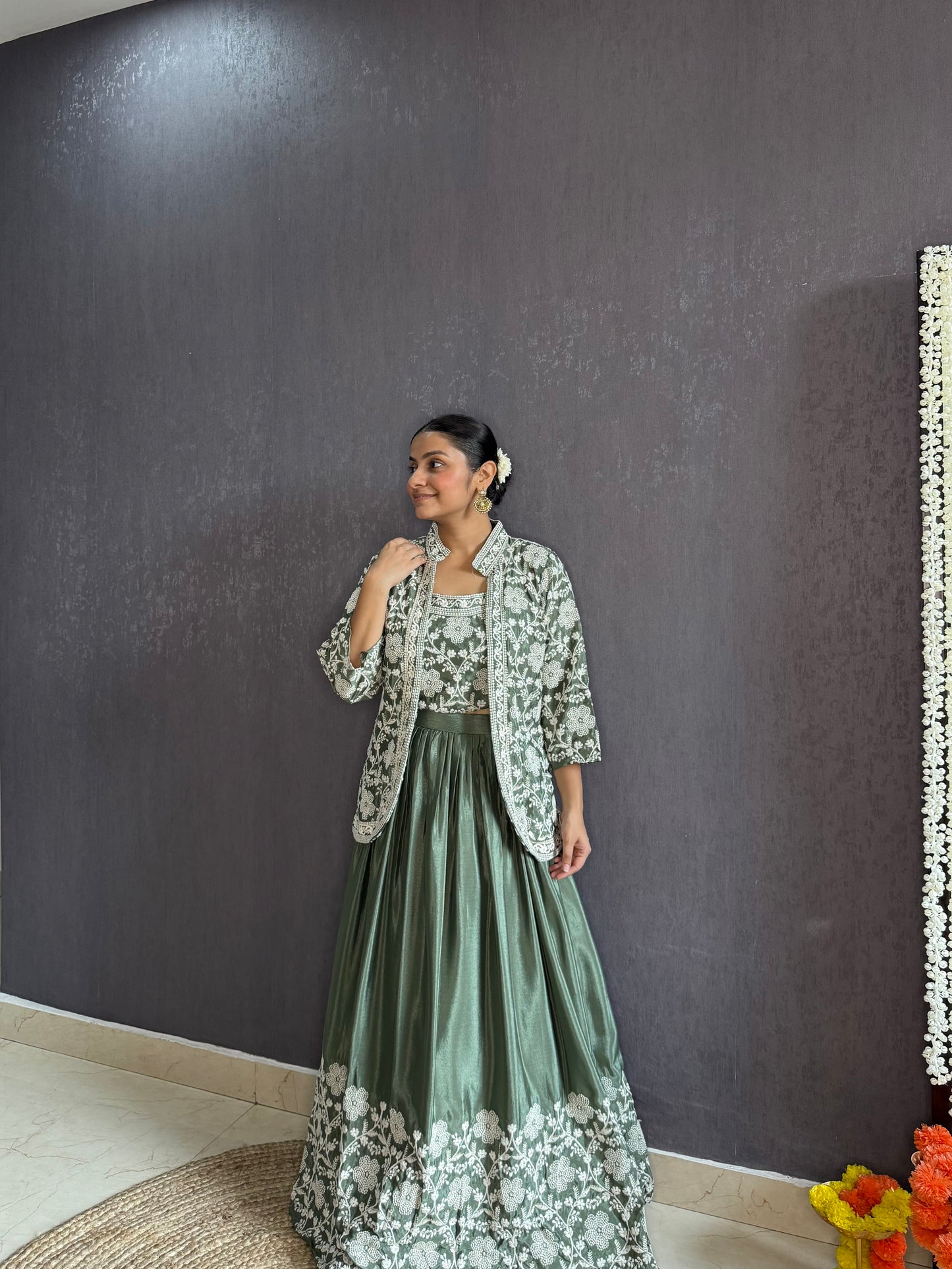 Lehenga jacket lucknowi embroidered dress