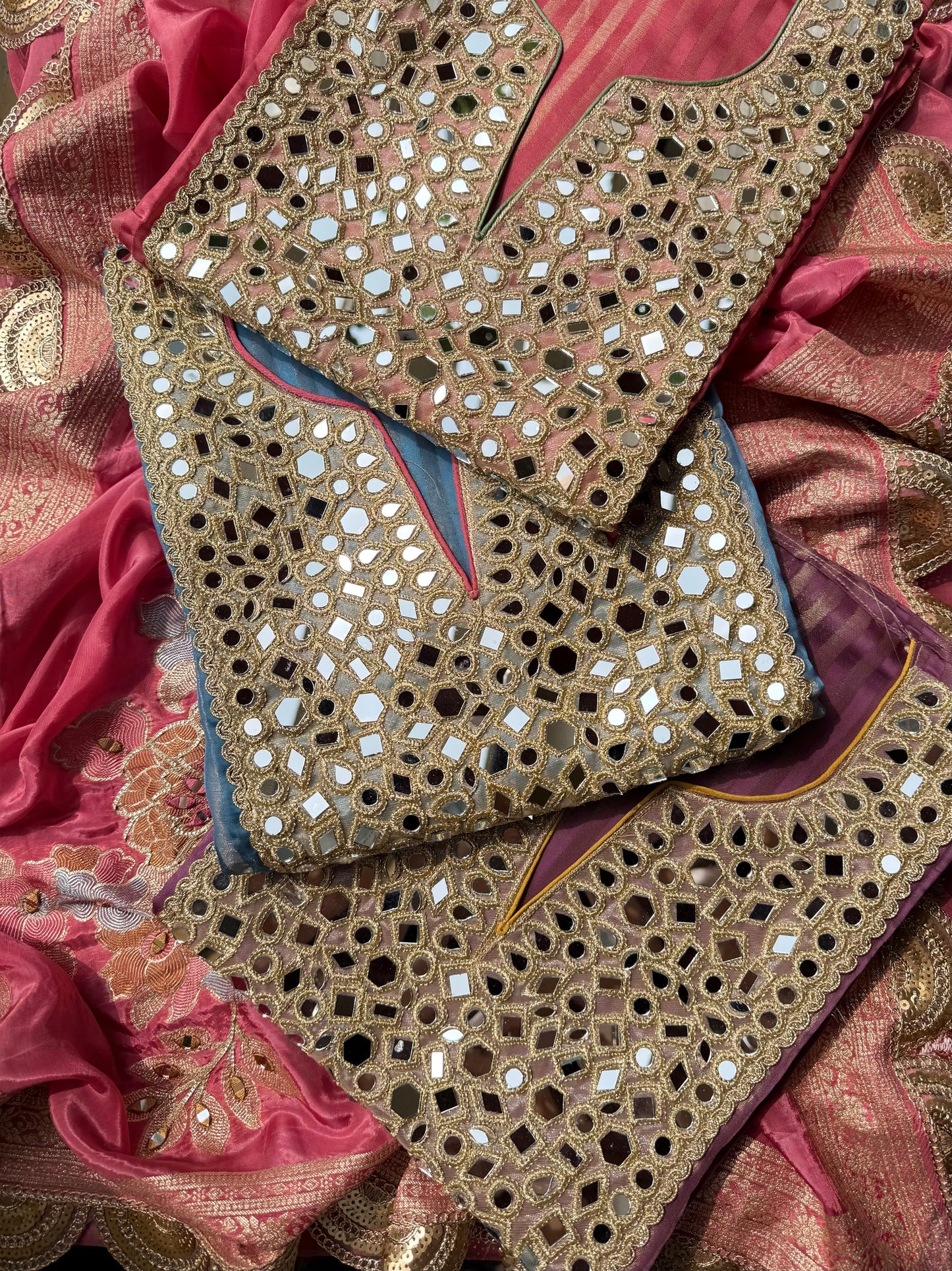 Premium Mirror work tissue benarsi suit