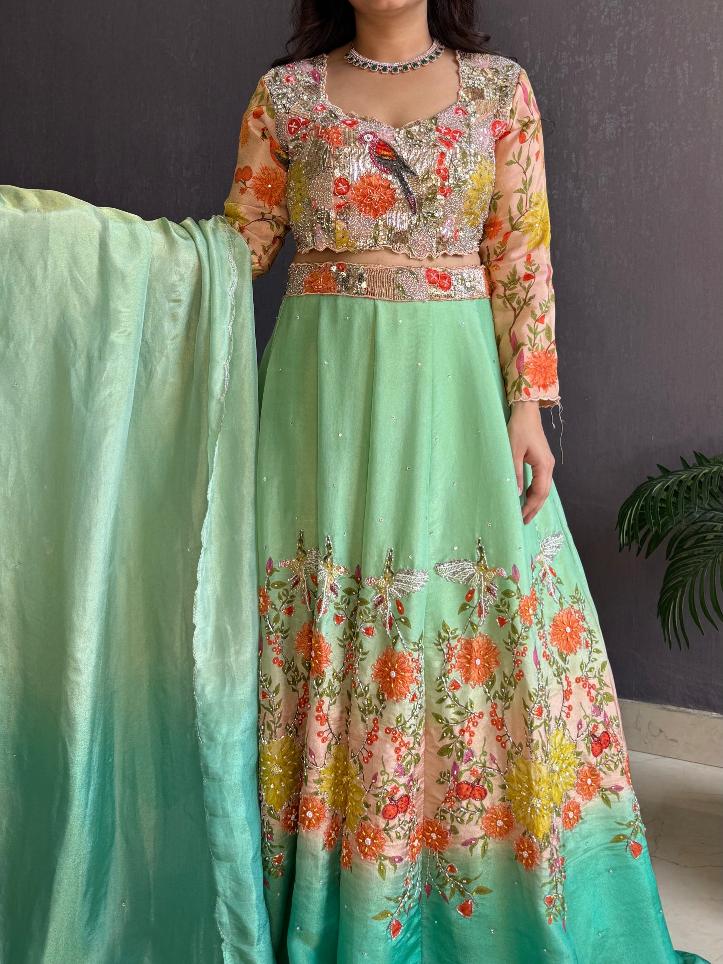 Handwork birds ombré Lehenga set