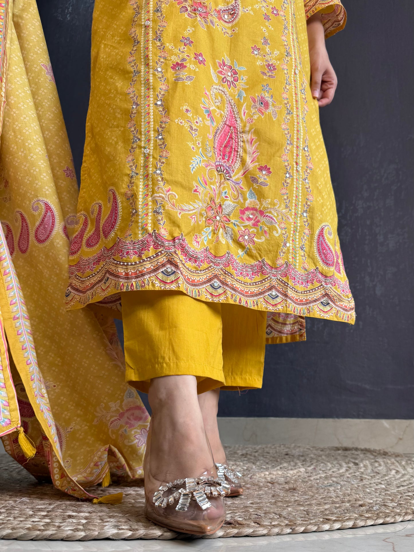 Pure cotton printed handwork kurta set