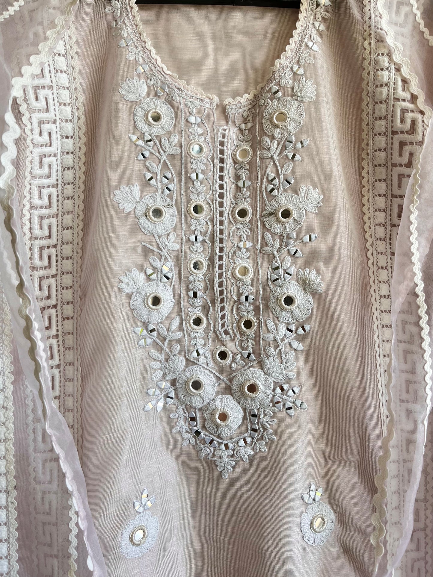 Premium Linen mirrorwork lacework suit