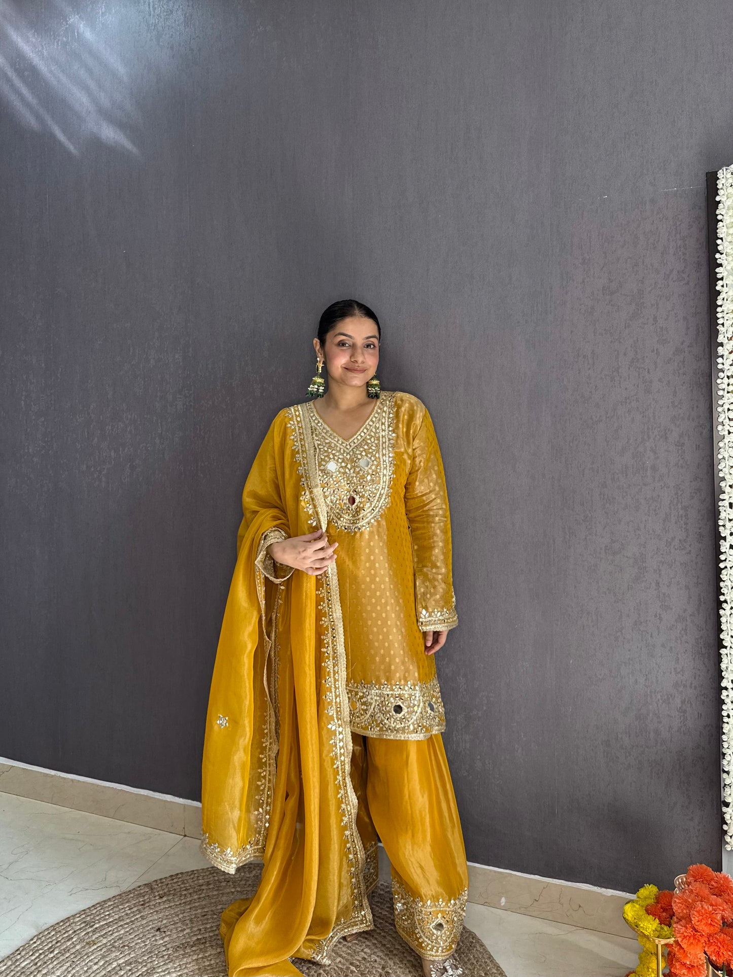 Luxurious mirrorwork farshi salwar set