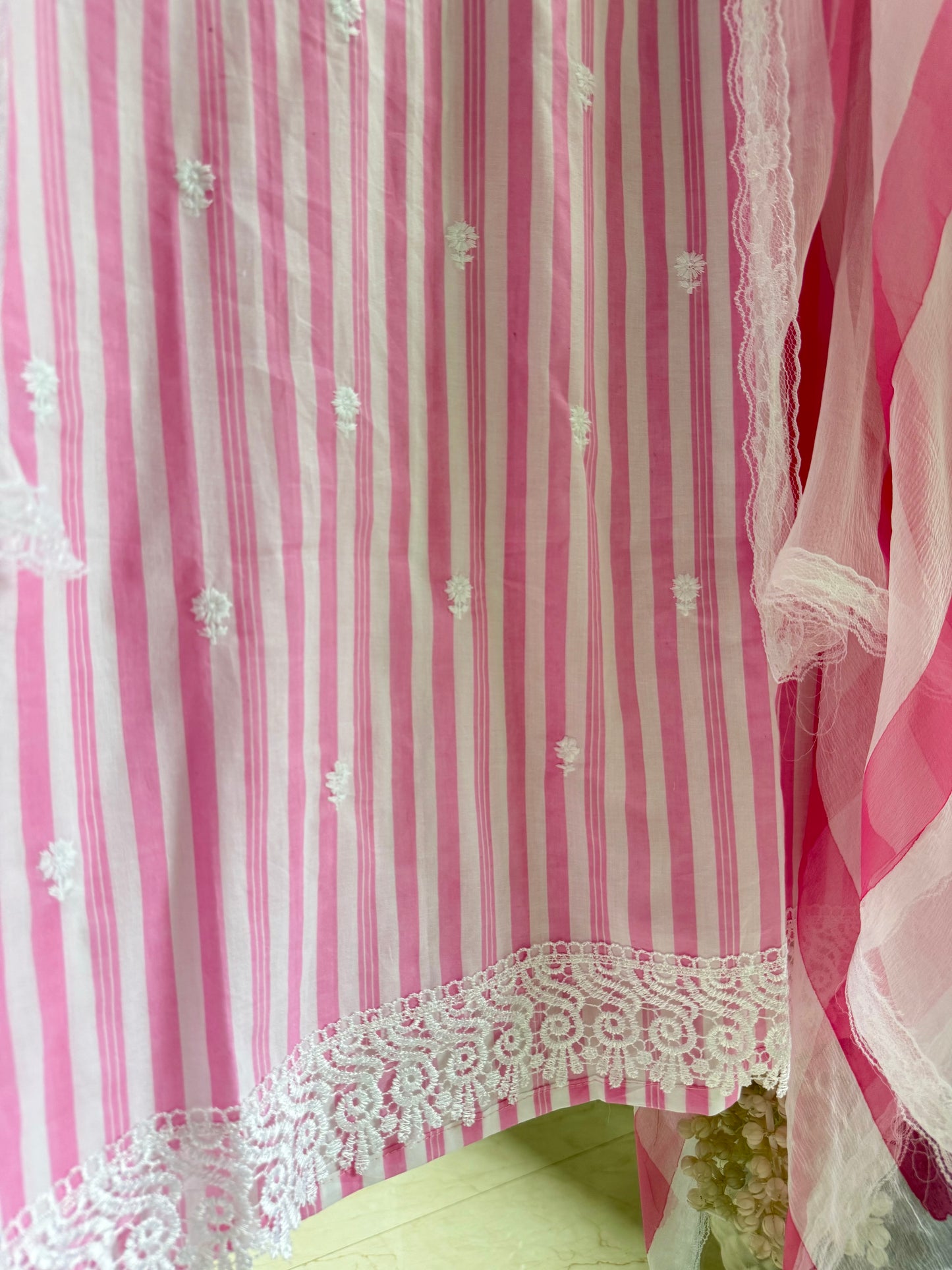 Striped cotton Lucknowi suit