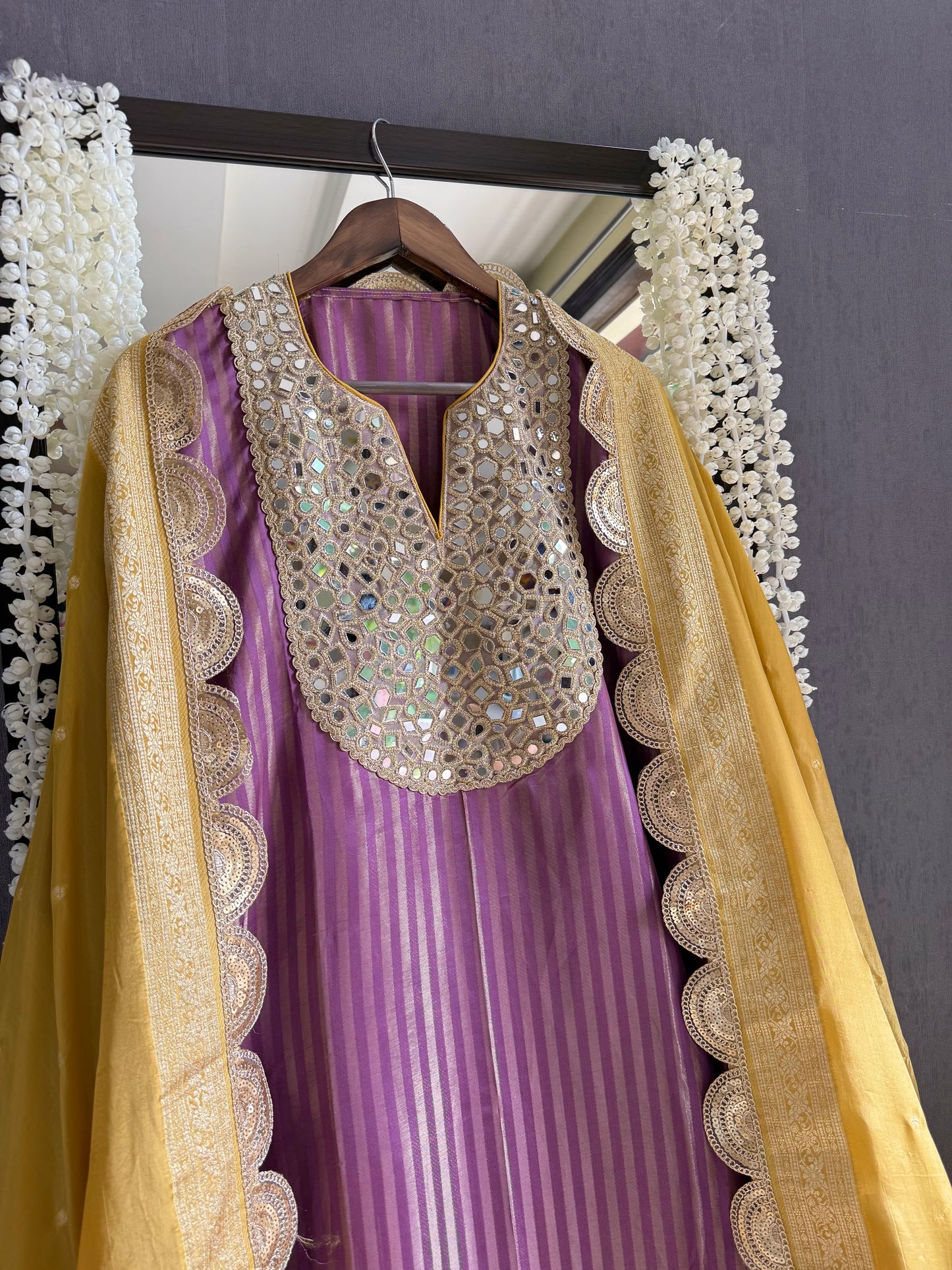 Premium Mirror work tissue benarsi suit