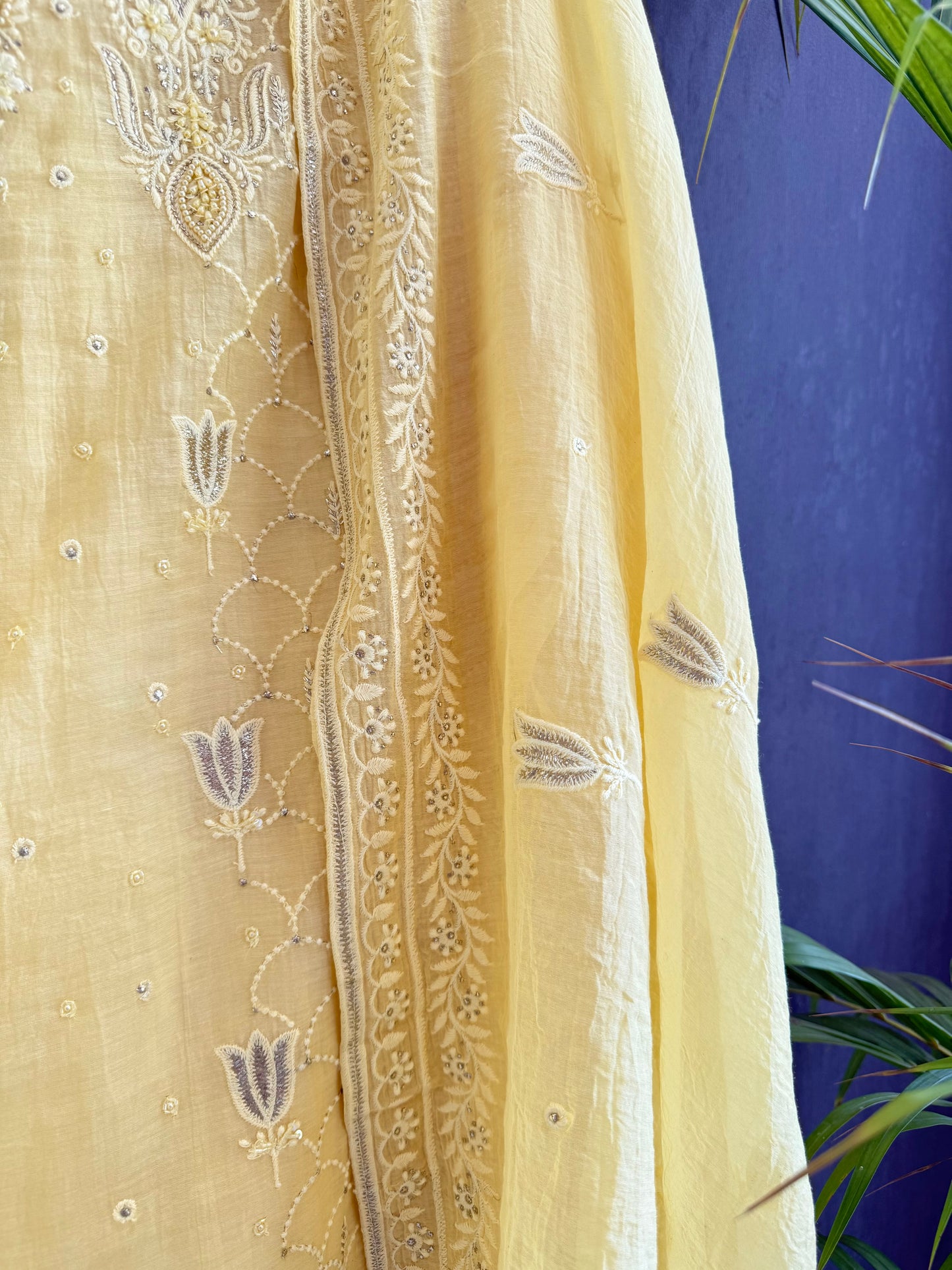 Luxurious Mul chanderi lucknowi tulip and hearts suit