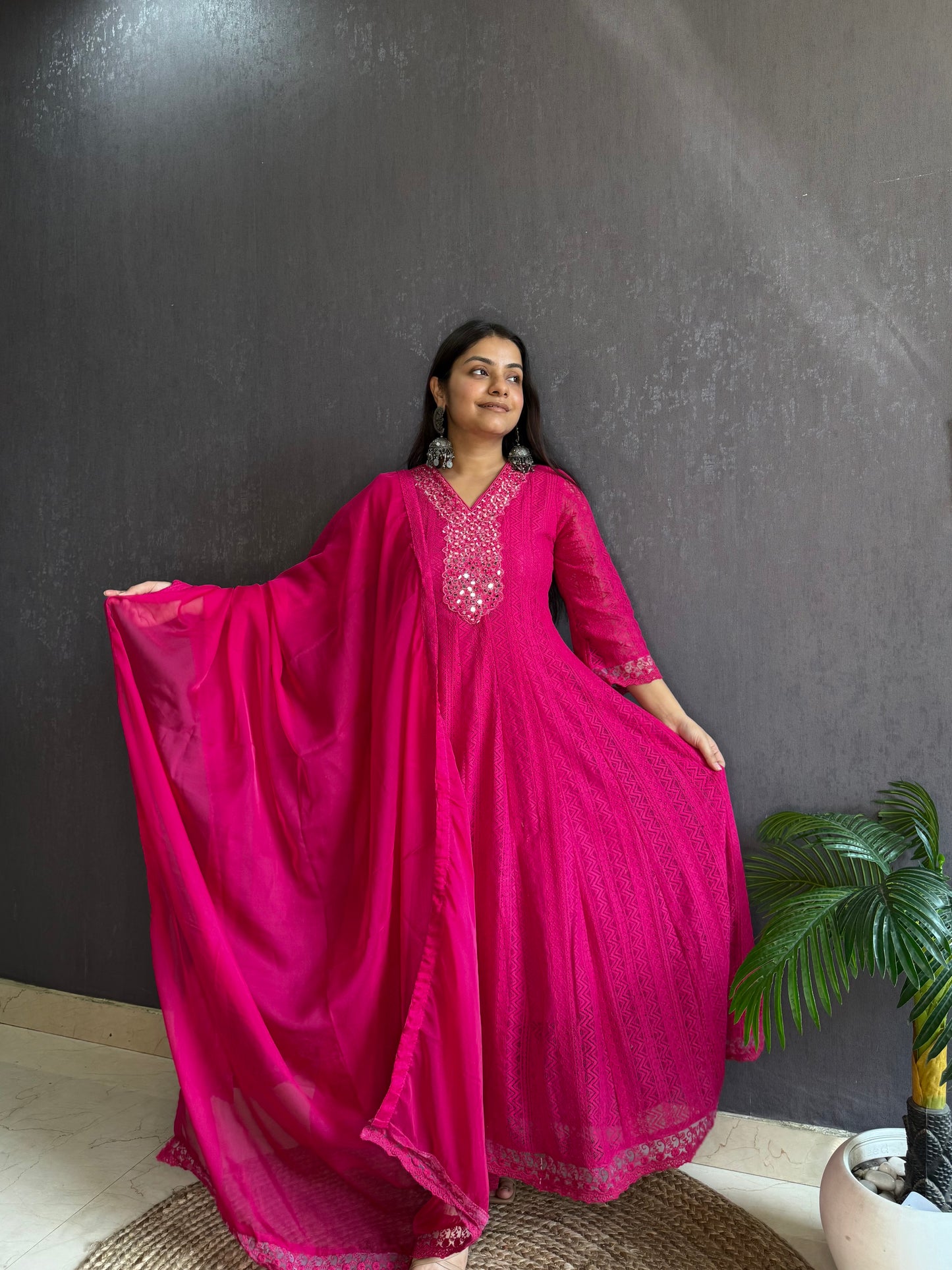 Pure cotton lace work Anarkali