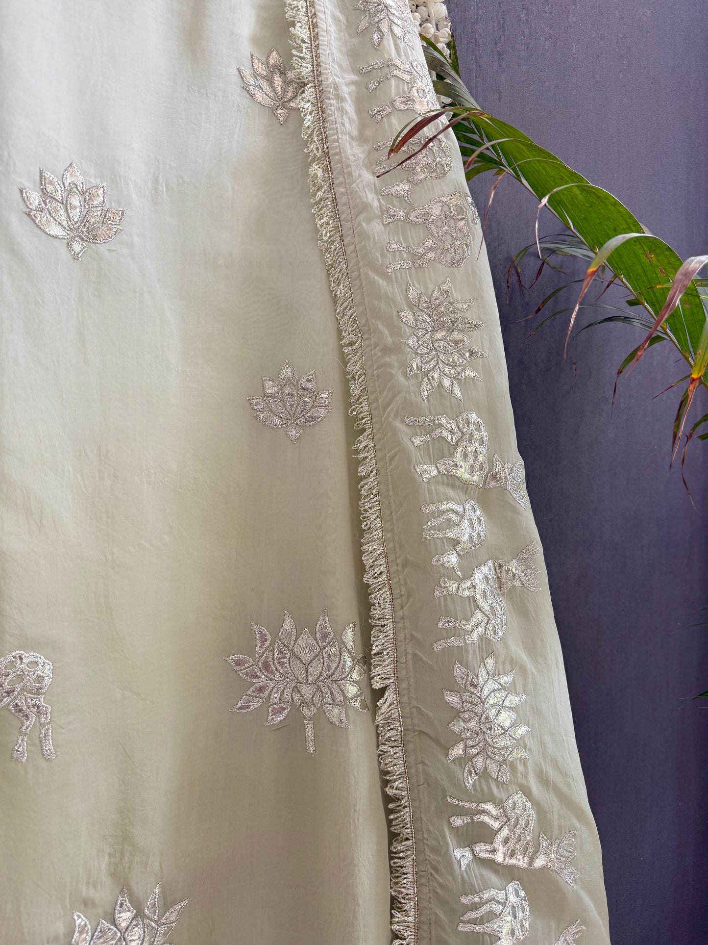 Luxurious organza gota appliqué work suit