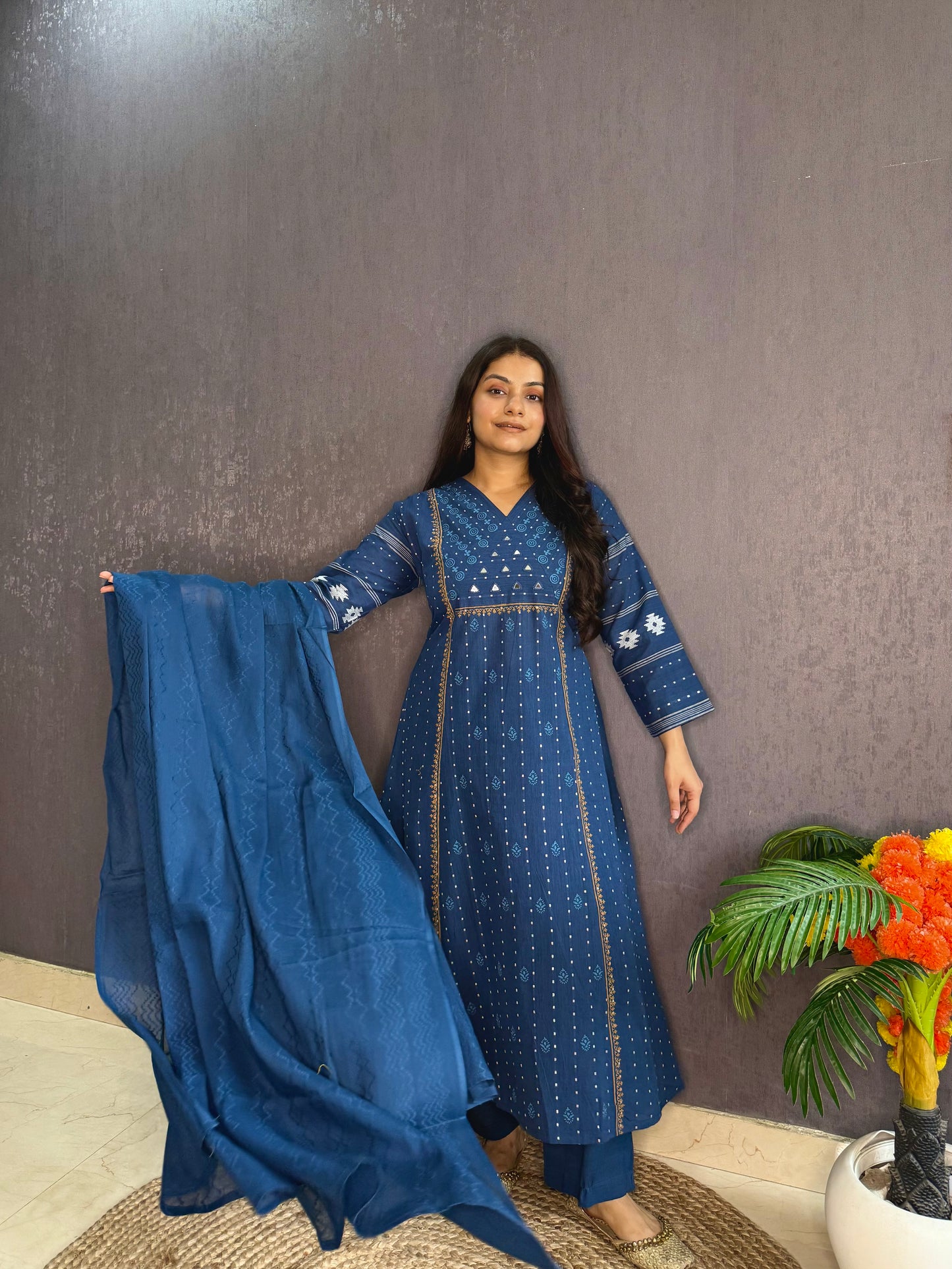 Jamdani Mirror cotton A line suit set