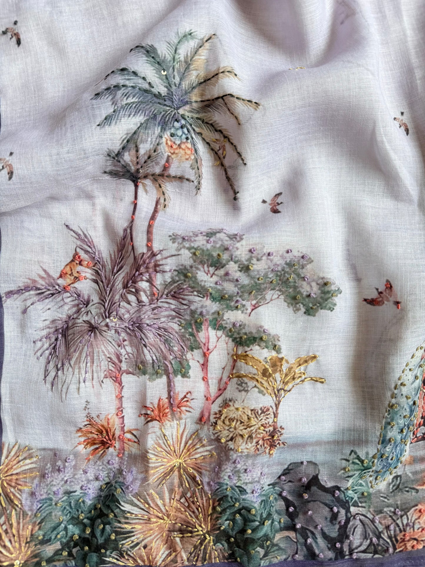 Pure linen frenchknot kantha work suit