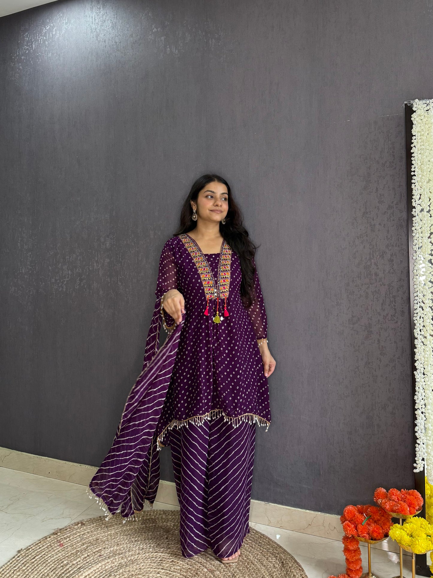 Handwork Bandhani Sharara suit