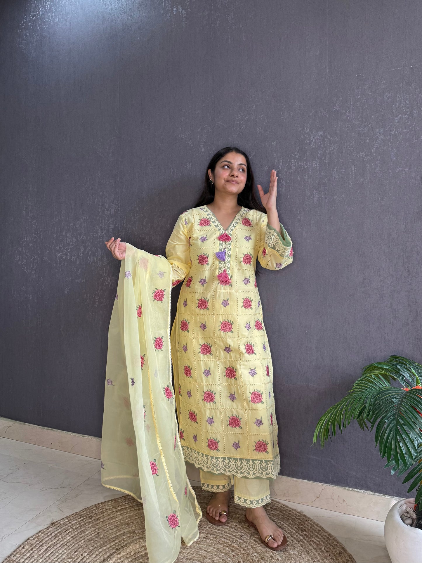Cotton roses designer suit