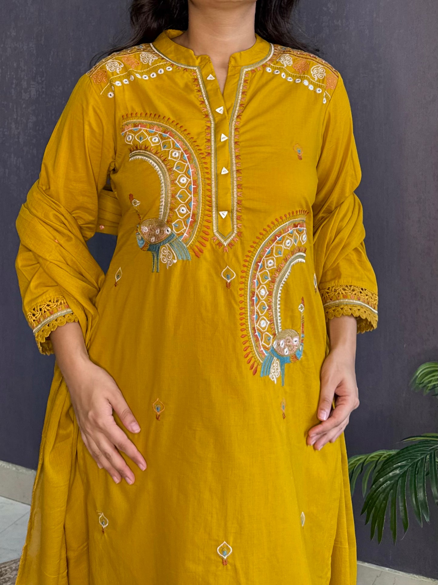 Pure cotton tulip pants peacock suit set