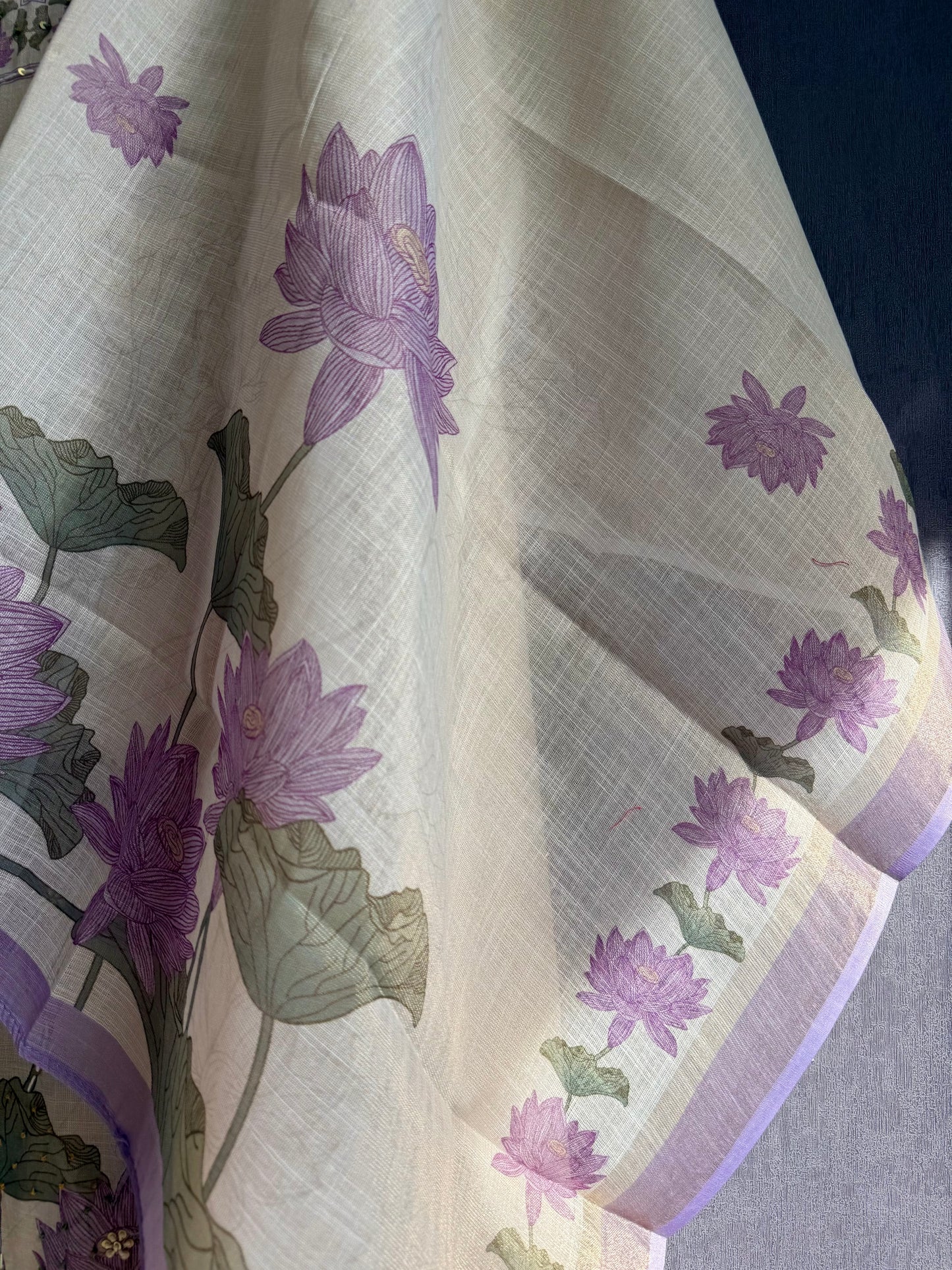 Pure linen lotus kantha work suit