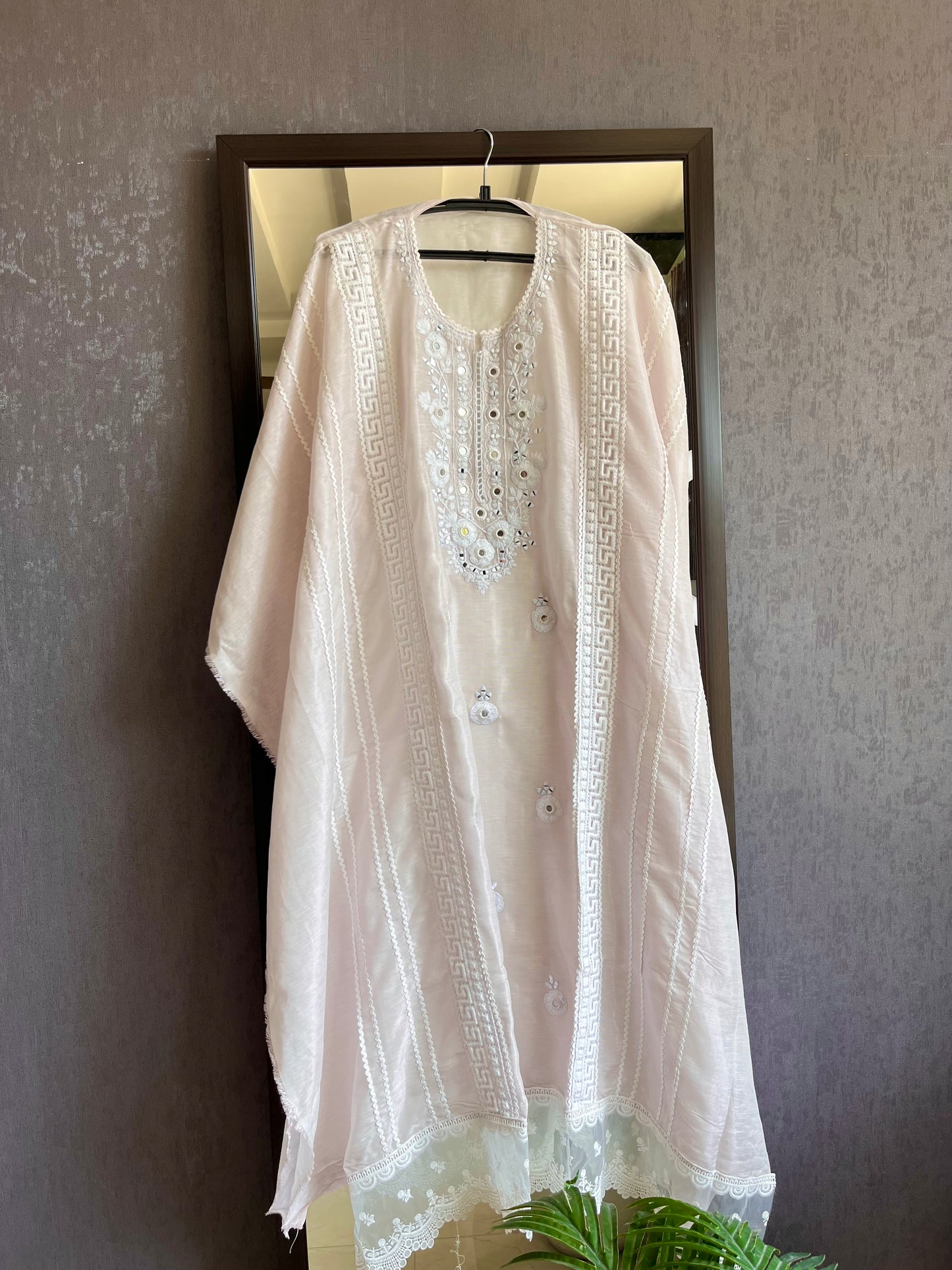 Premium Linen mirrorwork lacework suit