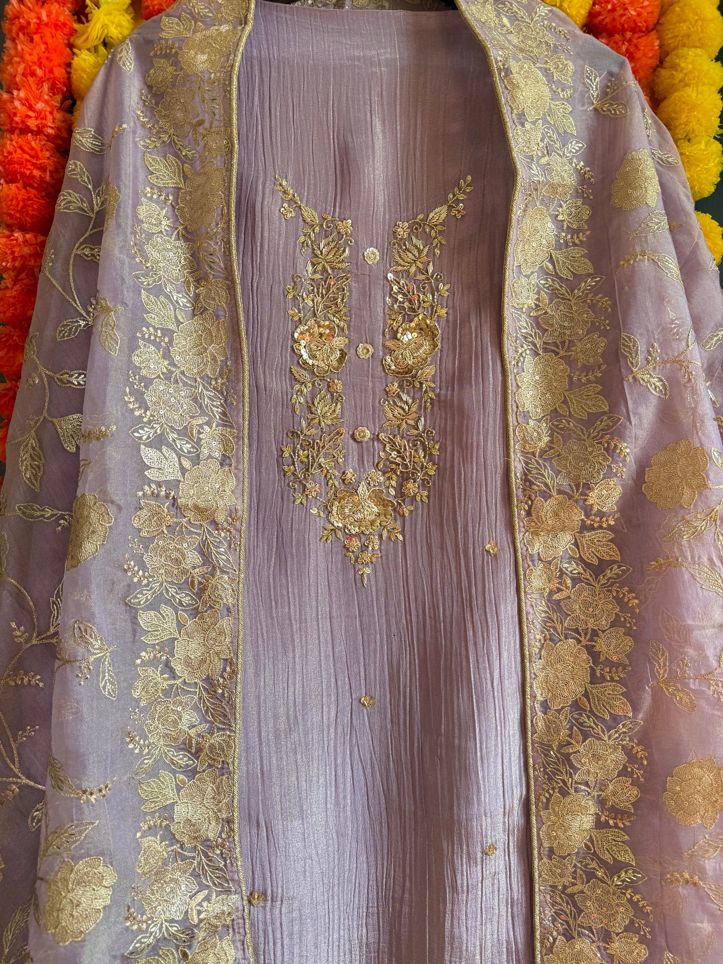 Luxurious crush tissue zardozi embroidered suit