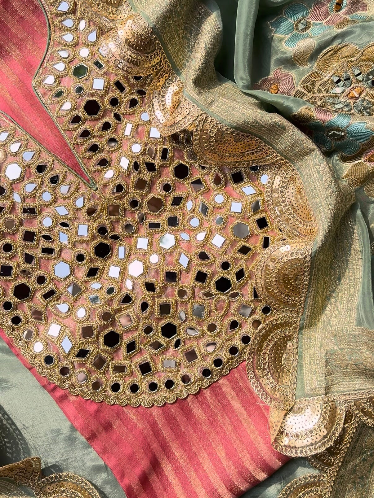 Premium Mirror work tissue benarsi suit
