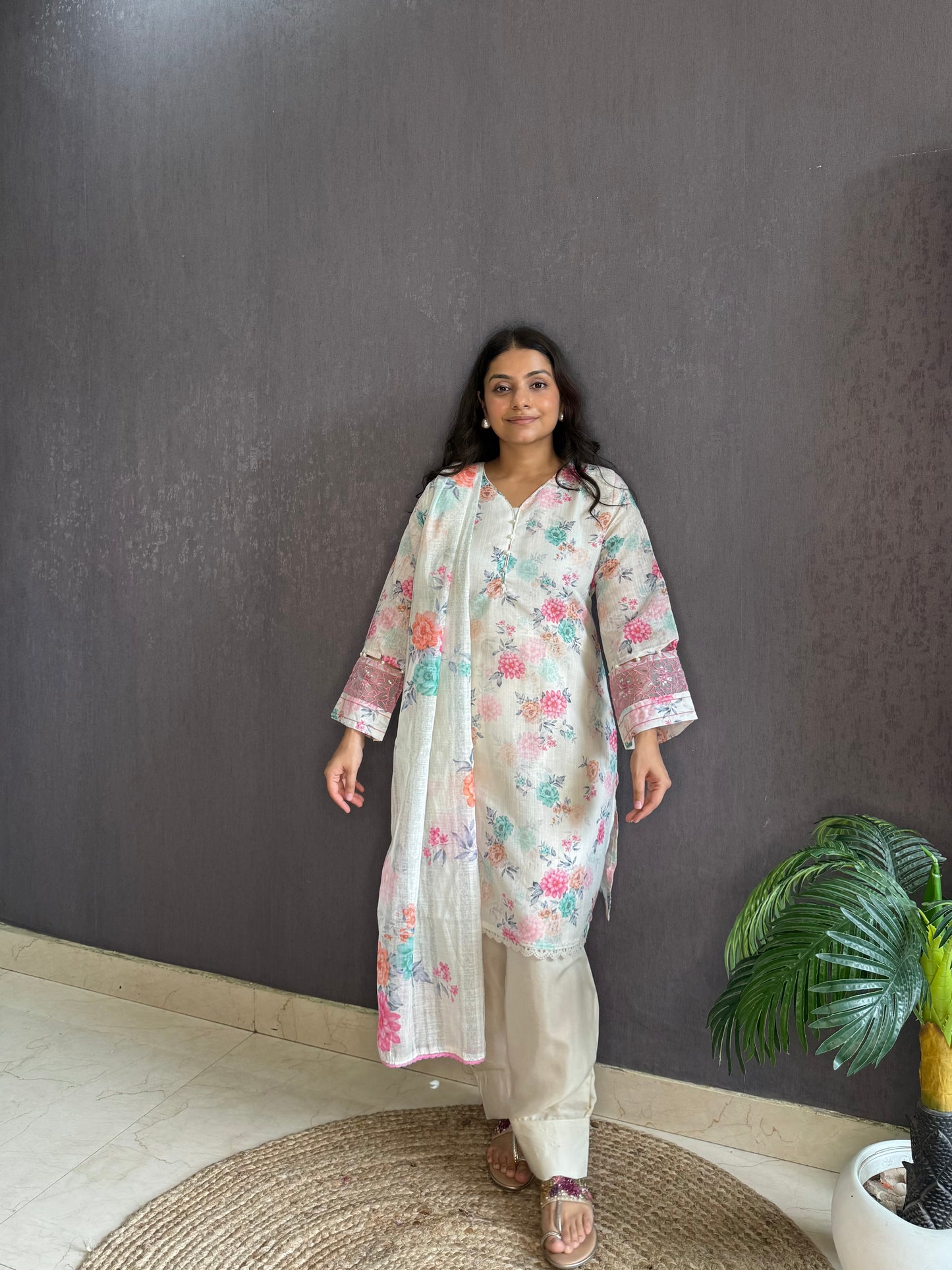 Linen cotton printed farshi kurta set