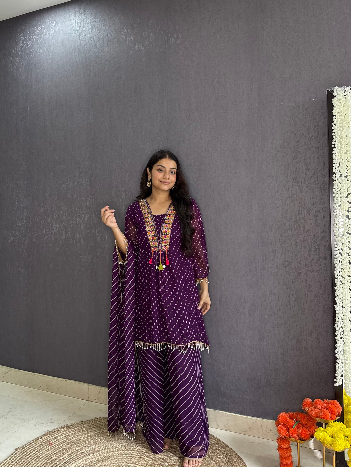 Handwork Bandhani Sharara suit