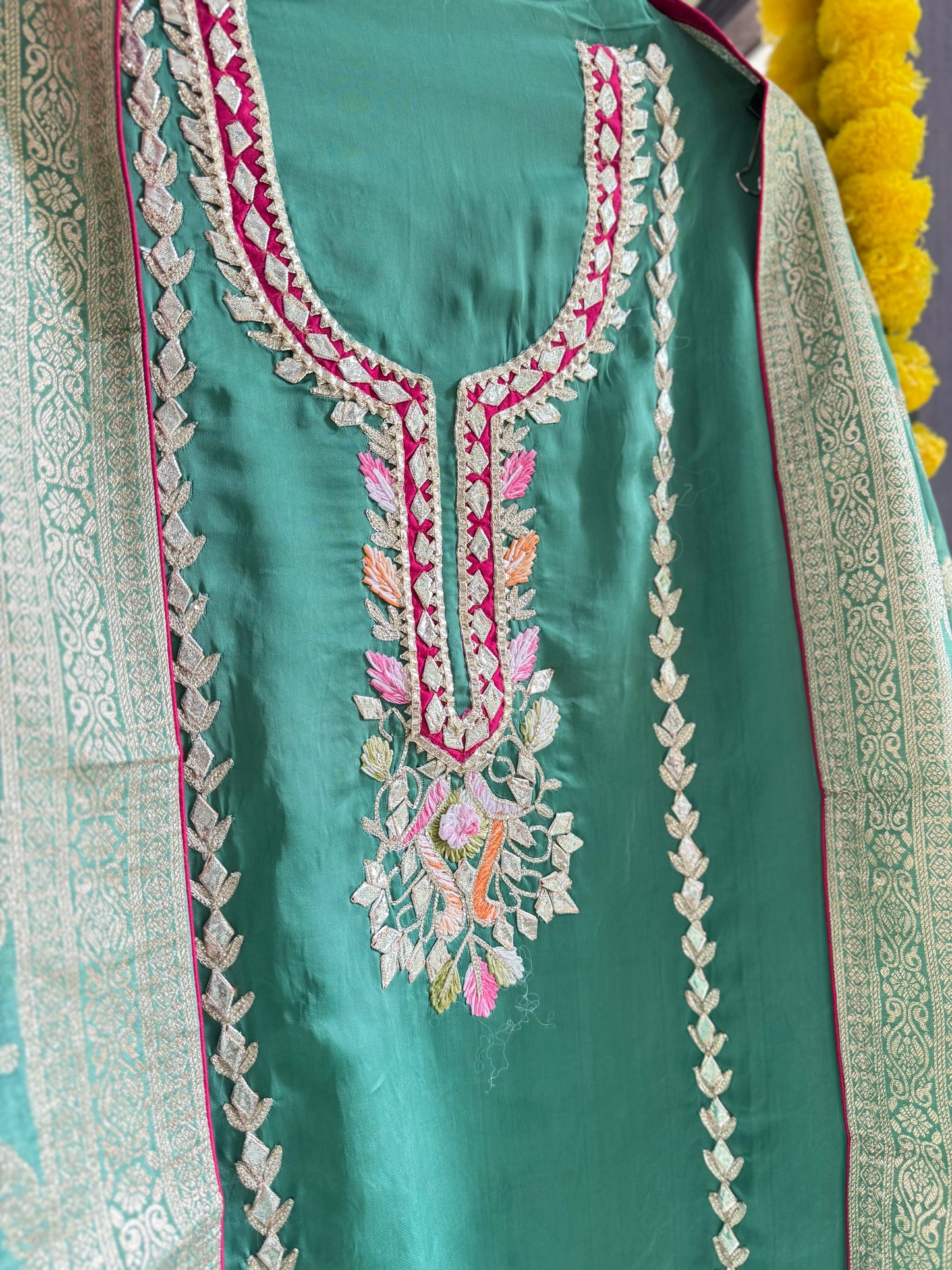 Luxurious Gotapatti satin silk suit