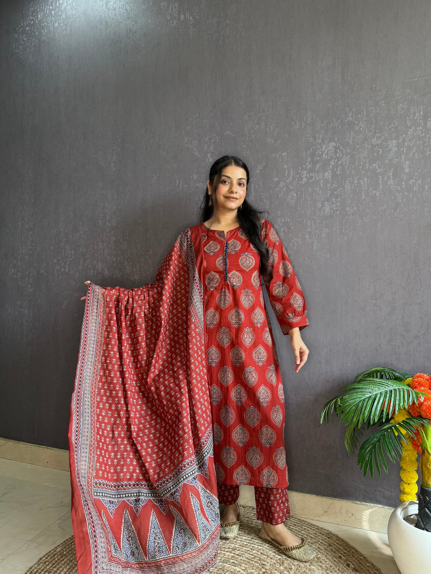 Pure cotton anaar ajrakh print suit set