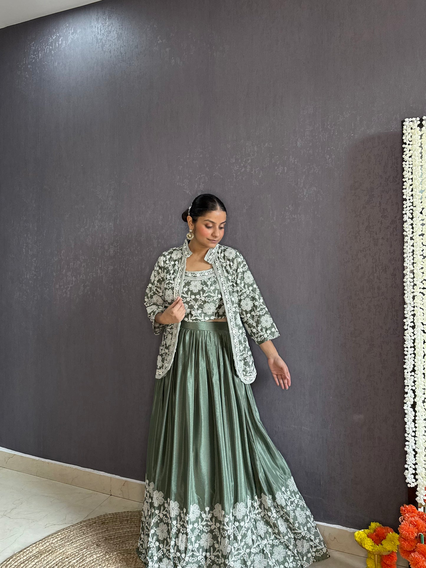 Lehenga jacket lucknowi embroidered dress