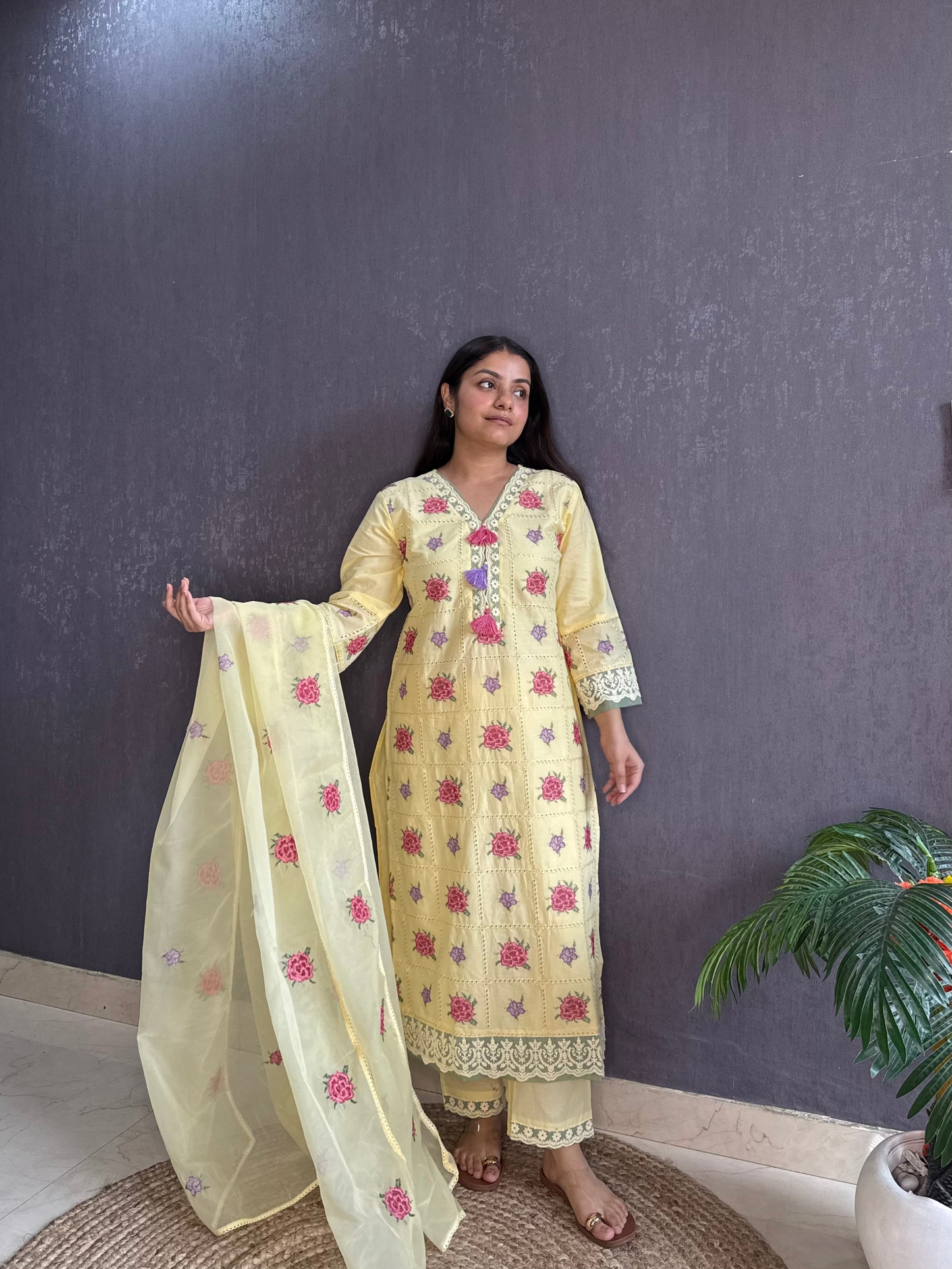 Cotton roses designer suit