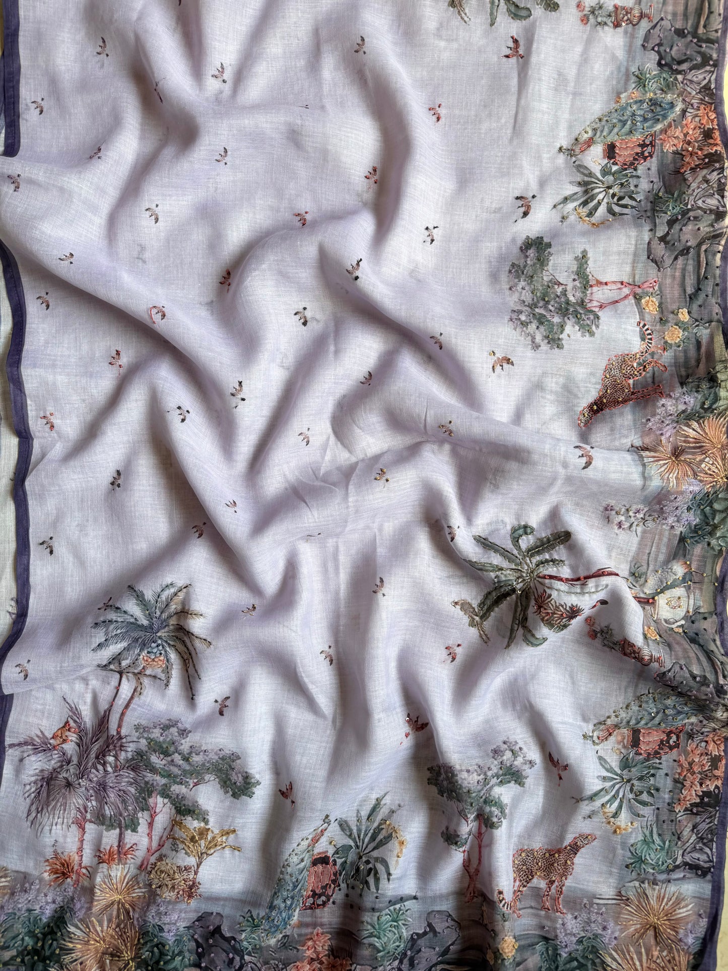 Pure linen frenchknot kantha work suit