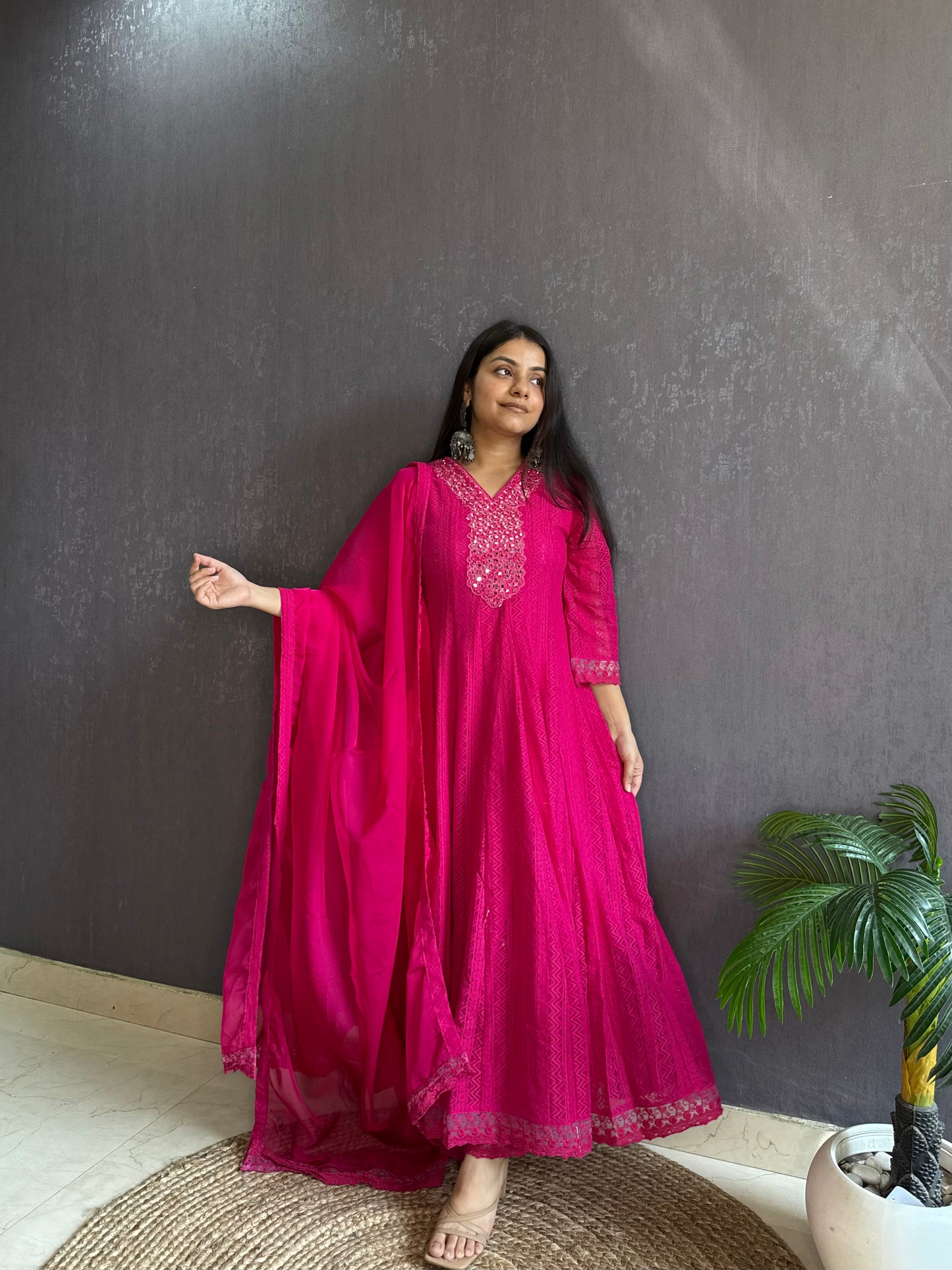 Pure cotton lace work Anarkali