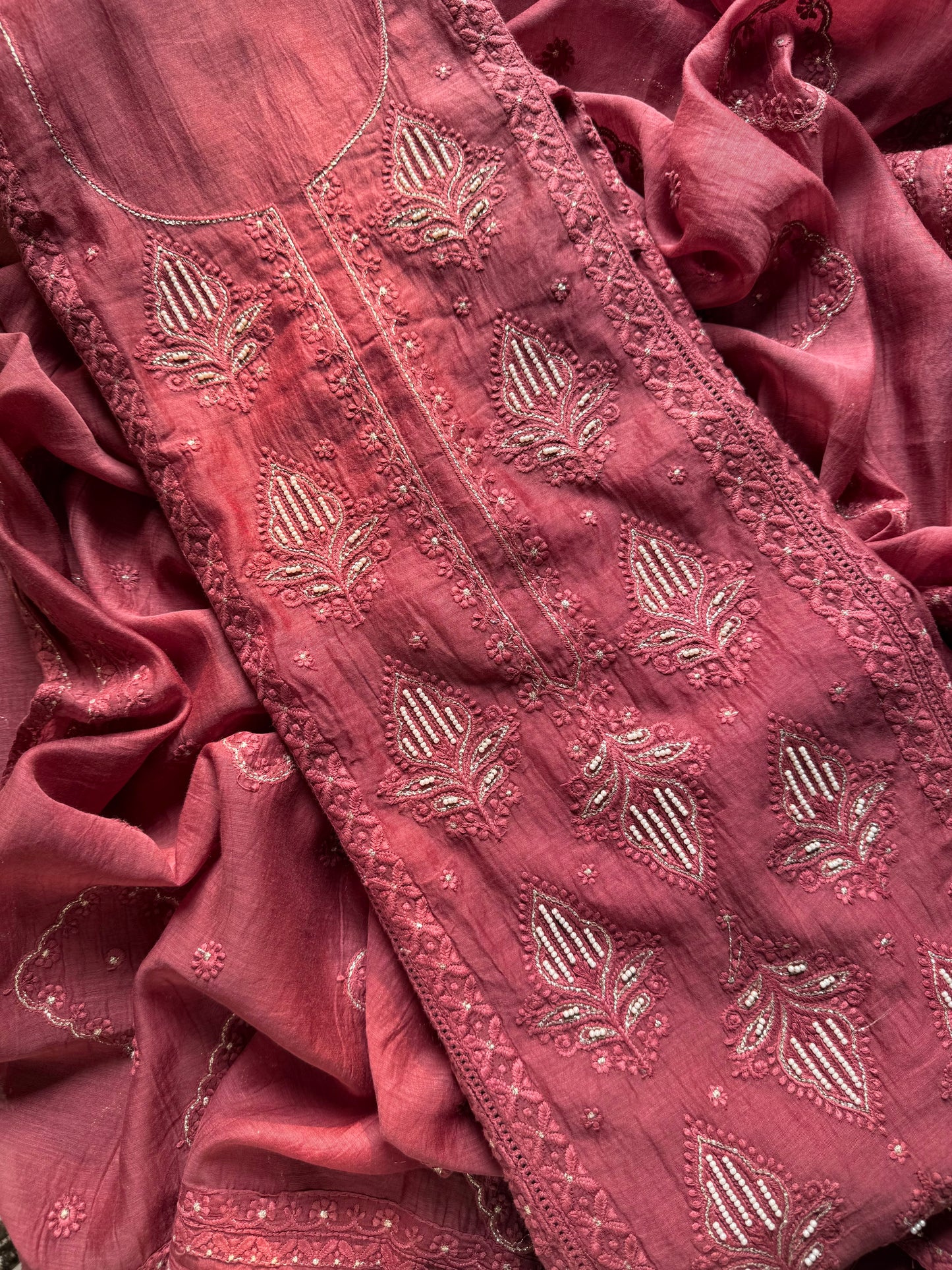 Luxurious Mul chanderi lucknowi handwork suit