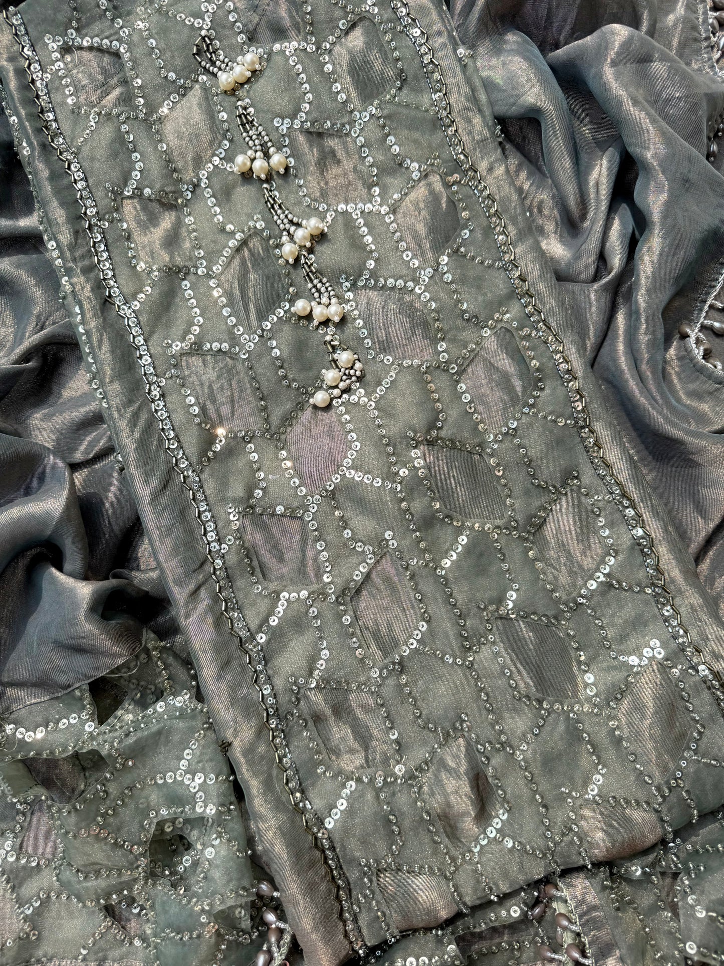 Luxurious cutwork Tissue silk suit
