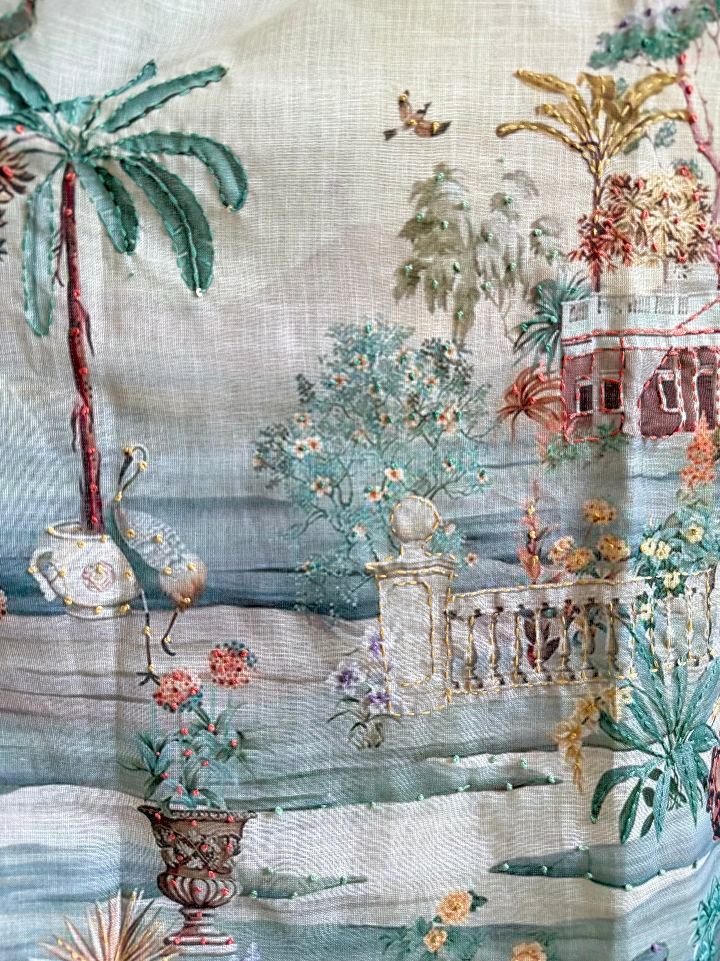 Pure linen frenchknot kantha work suit